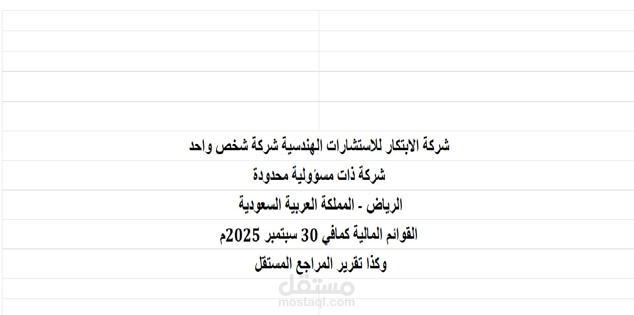 اعداد القوائم الماليه  لشركه ابتكار المواهب