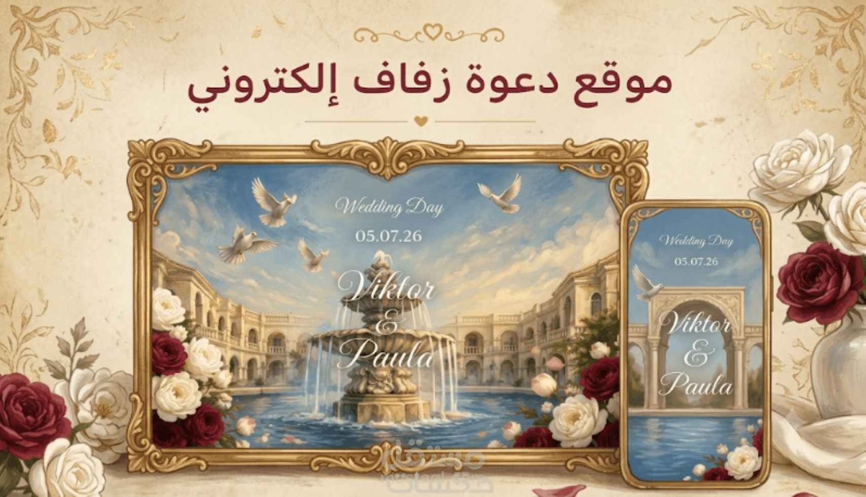 تصميم وتطوير موقع دعوة زفاف إلكتروني فاخر ومتوافق مع الجوال
