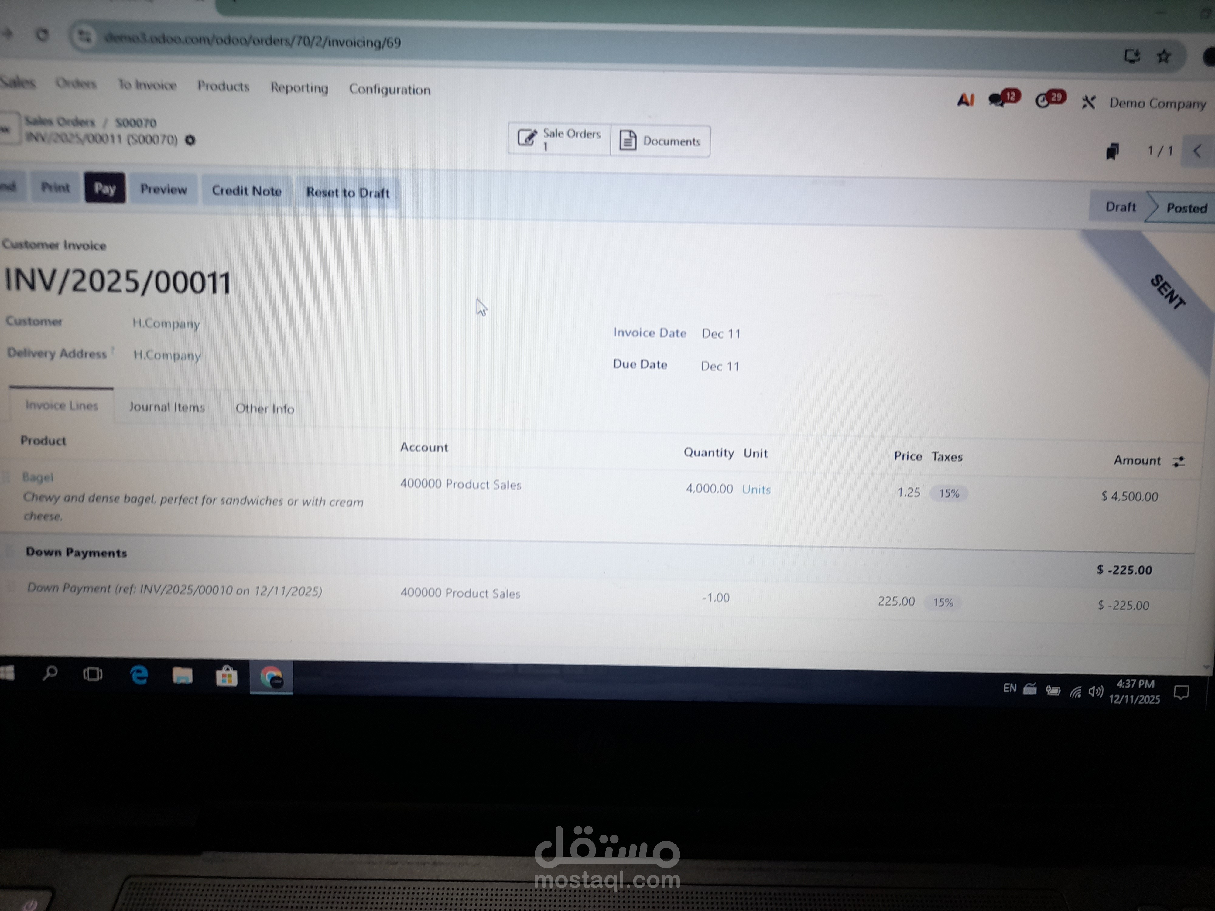 تنفيذ عمليات دوره المبيعات والحسابات باستخدام نظام Odoo ERP