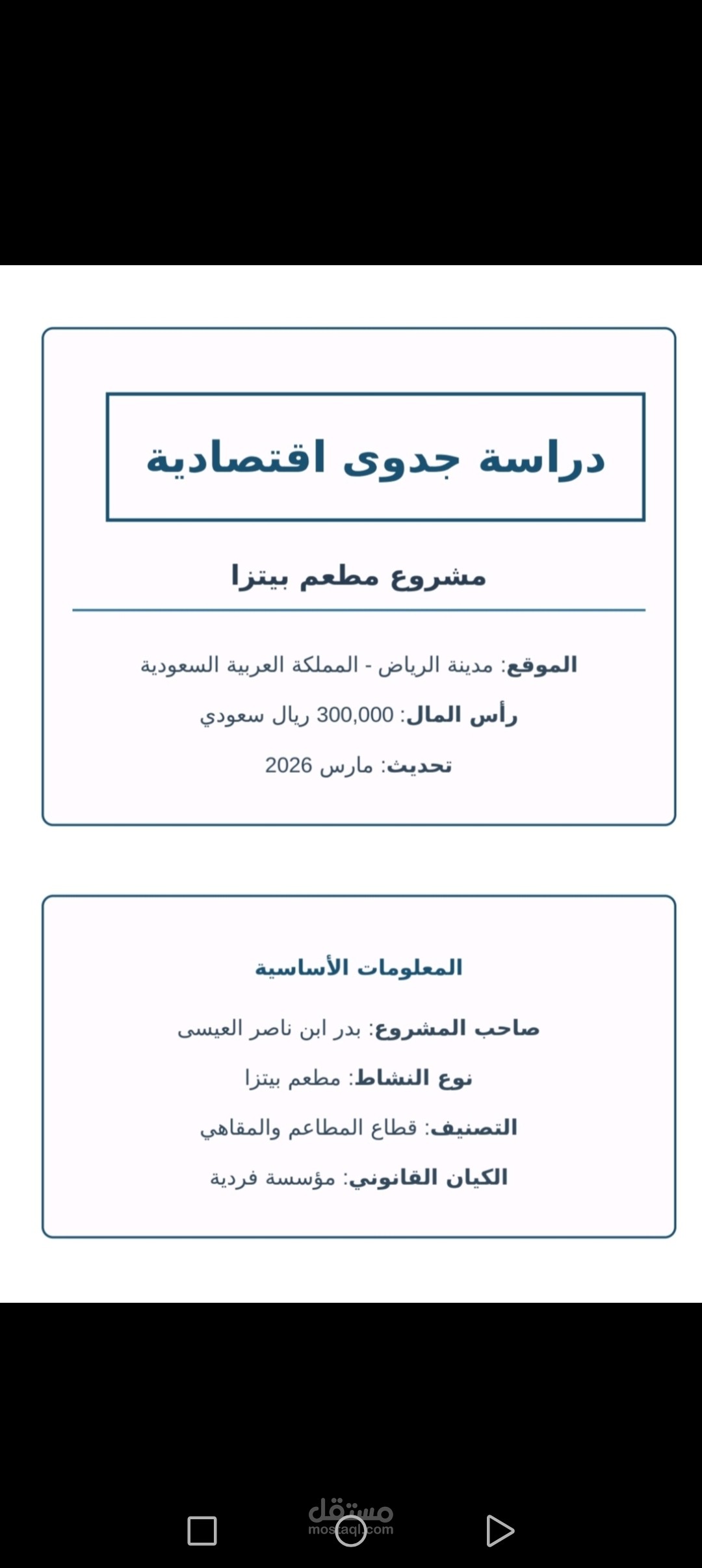 دراسة جدوى اقتصادية  مشروع مطعم بيتزا بالرياض