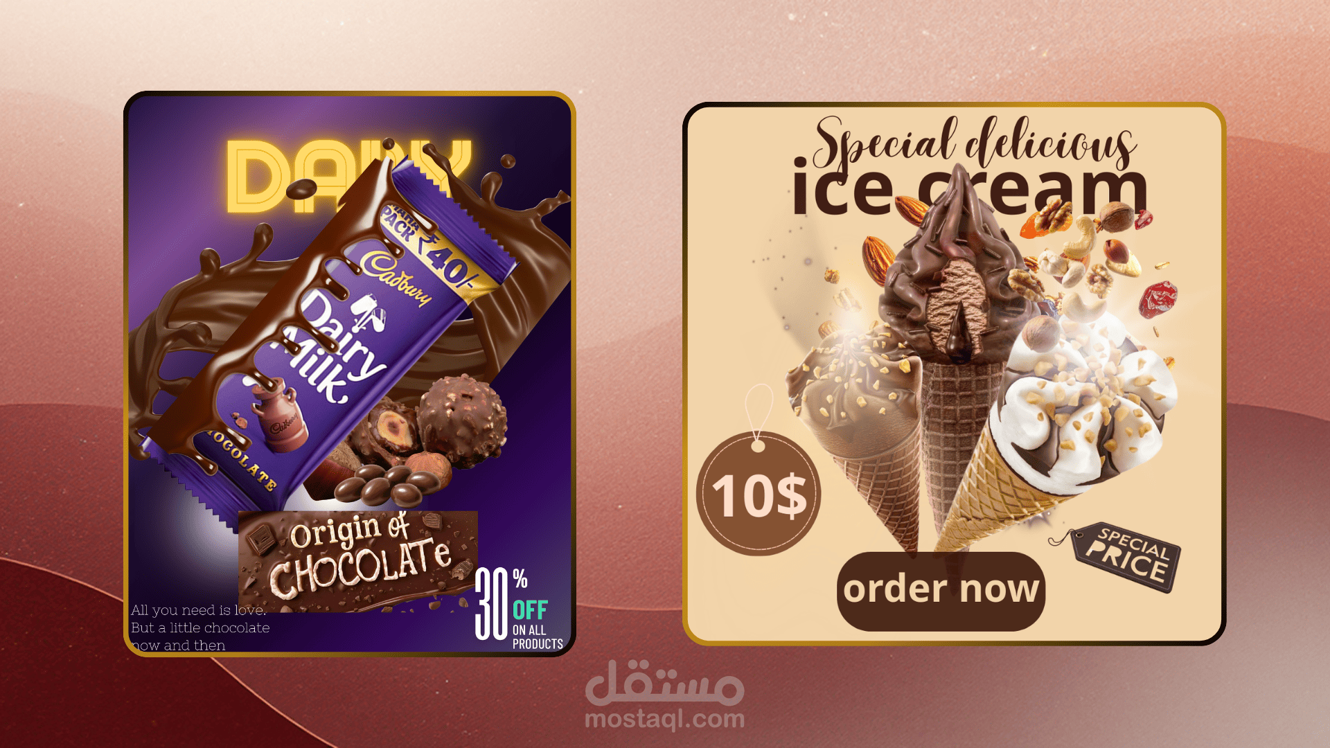 تصميم إعلانات سوشيال ميديا ترويجية للأغذية والمنتجات الفاخرة | Food & Product Ads