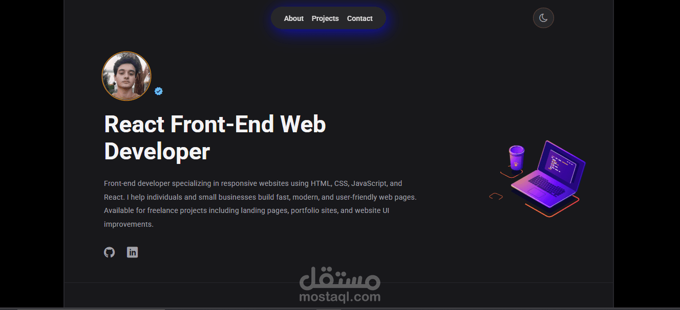 موقع ويب تفاعلي لعرض الأعمال باستخدام React