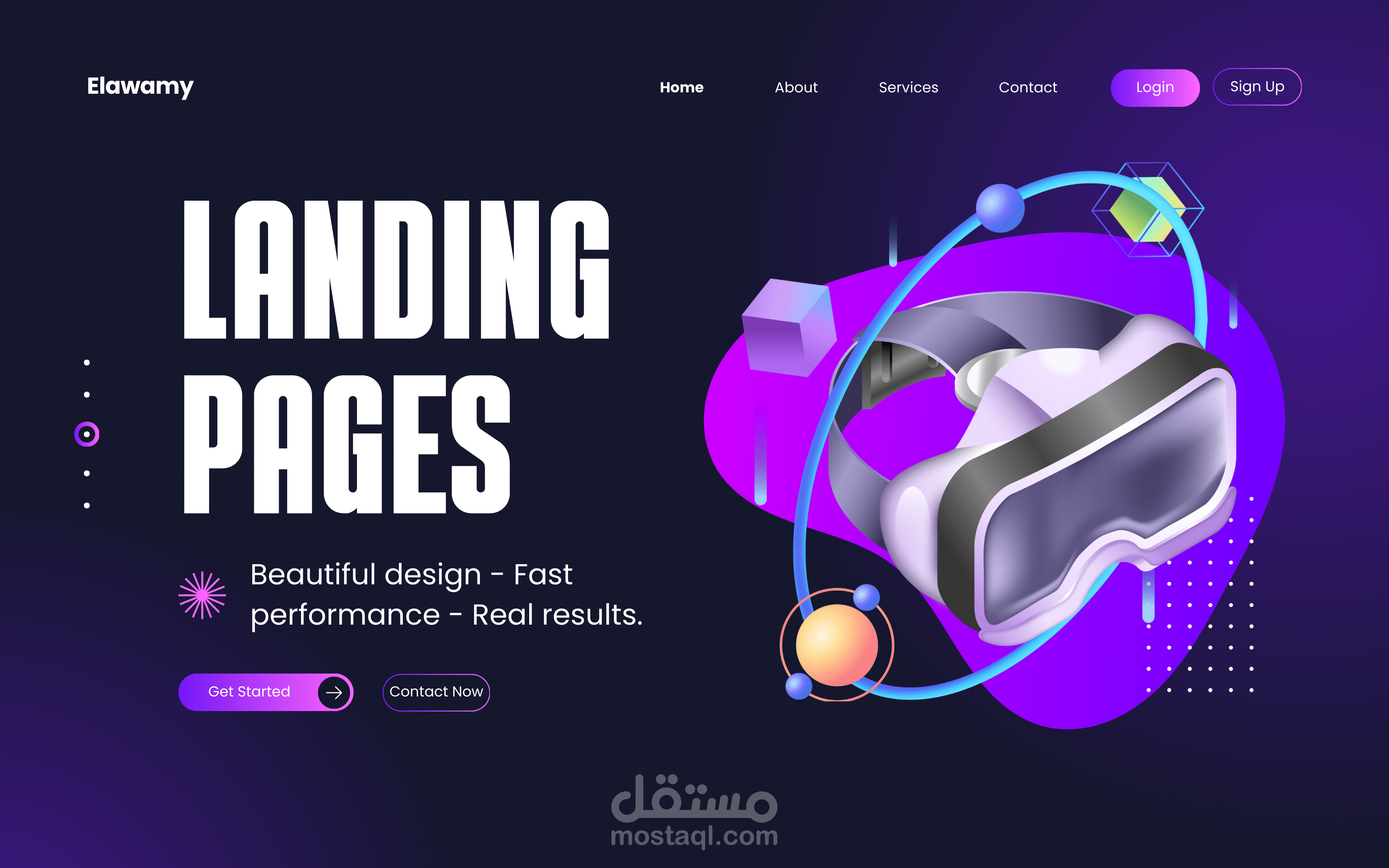 تصميم صفحة هبوط (Landing Page) عصرية لمنتجات تقنية وواقع افتراضي