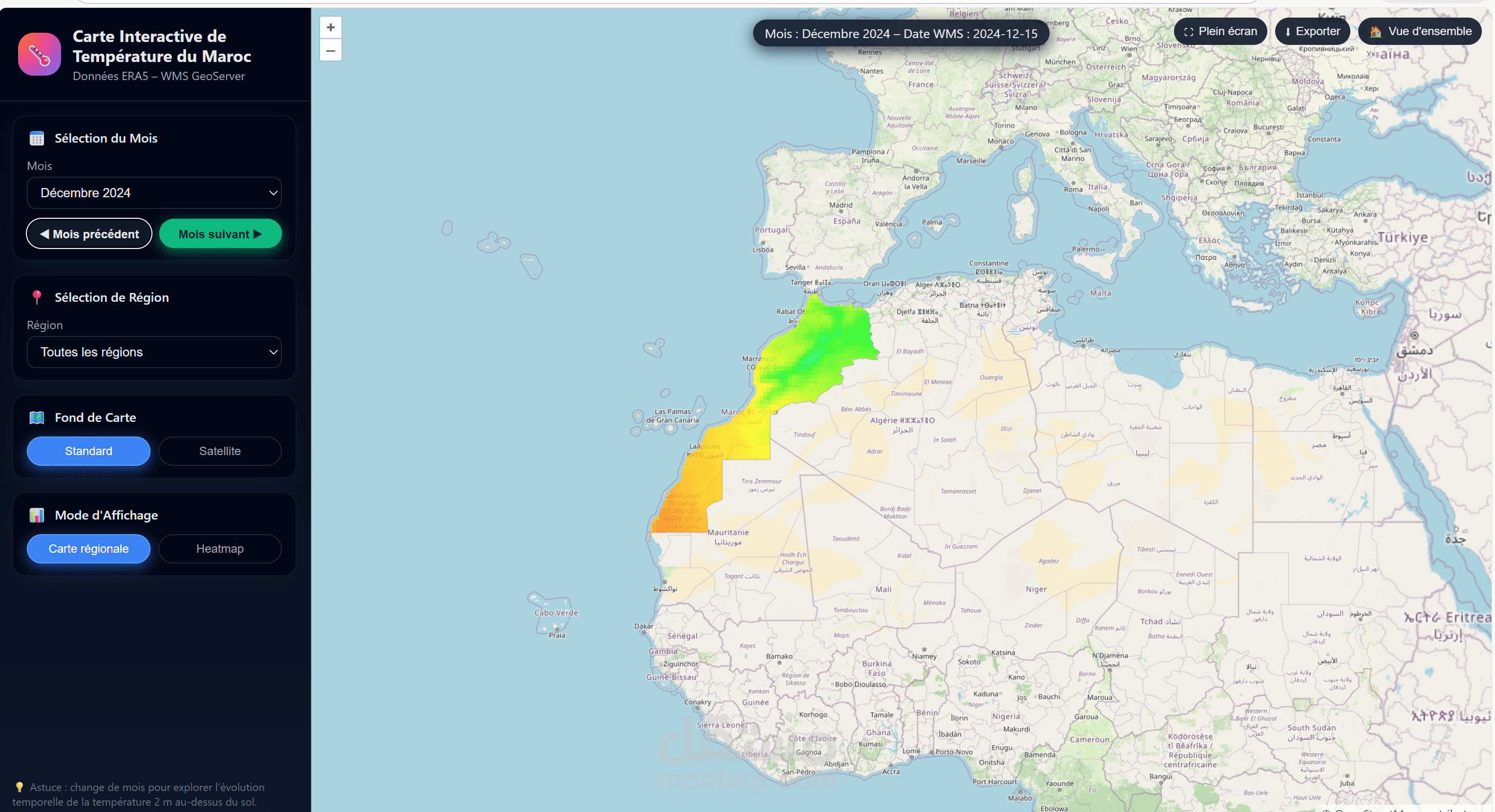 carte interactive de la température au Maroc