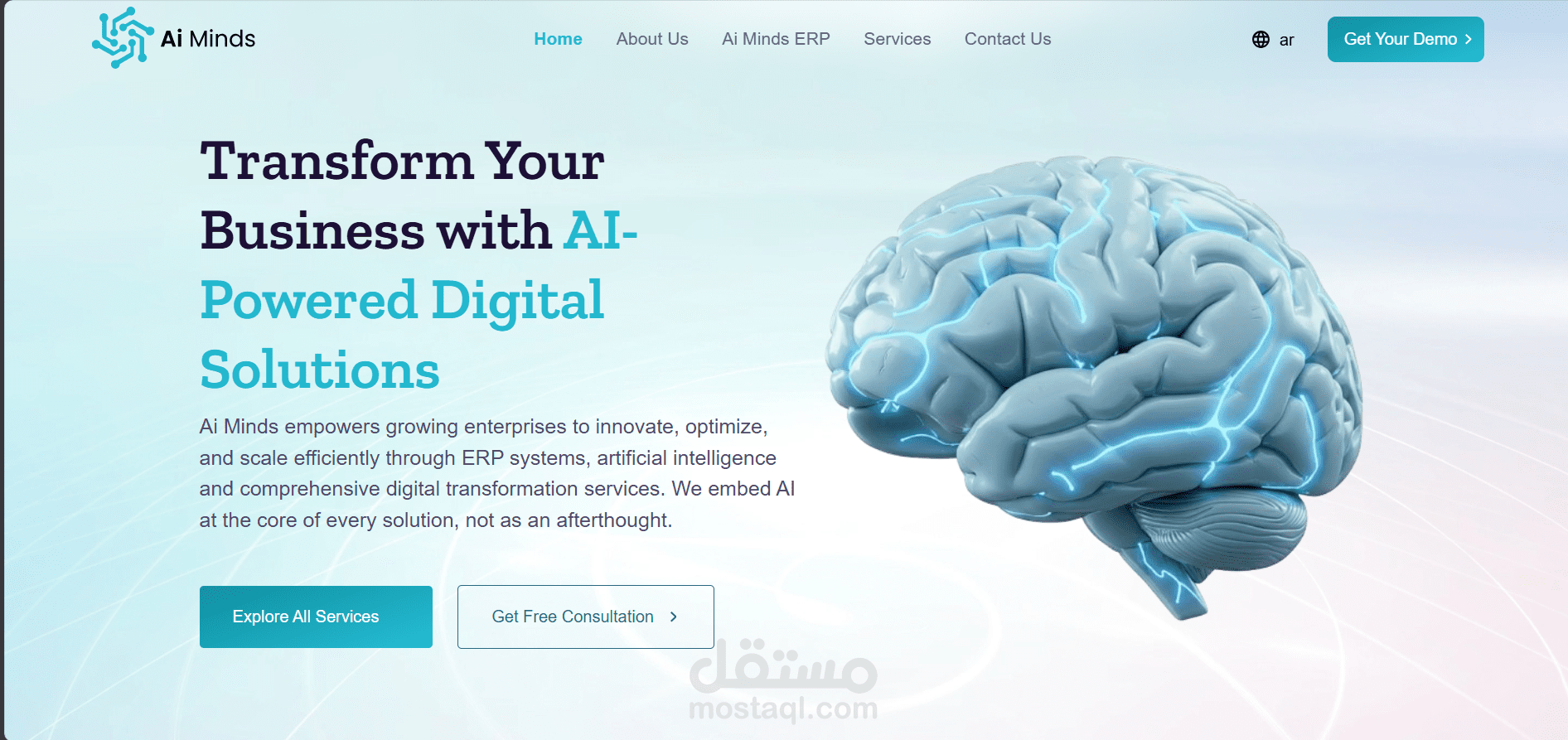 Ai Minds Website (EN/AR) - Strategy, UX Content System, and ERP Storytelling