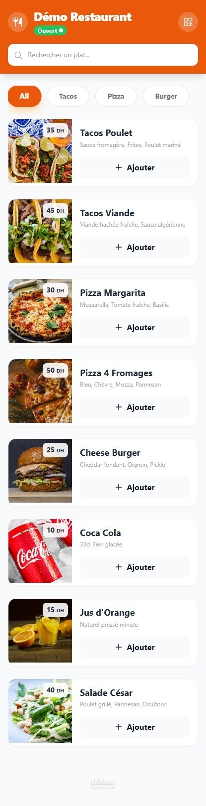 نظام قائمة طعام رقمي ذكي للمطاعم (Smart QR Menu Web App)