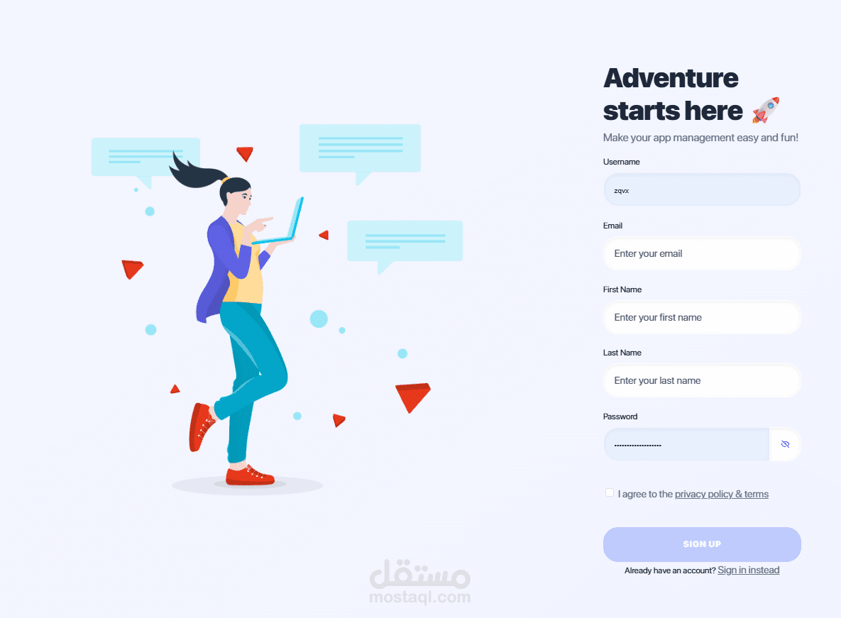 واجهة تسجيل حساب احترافية لموقع CreptX