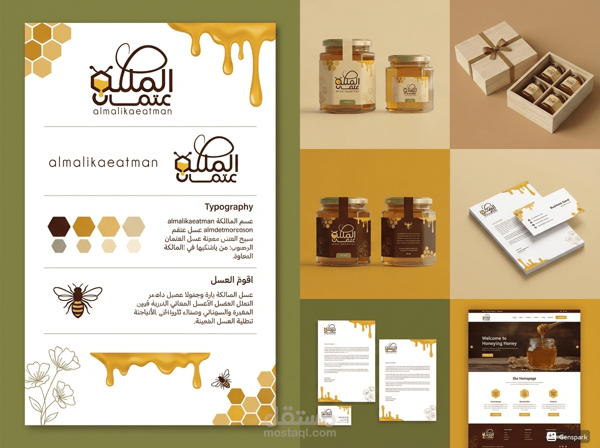 هوية بصرية براند الملكة عتمان للعسل