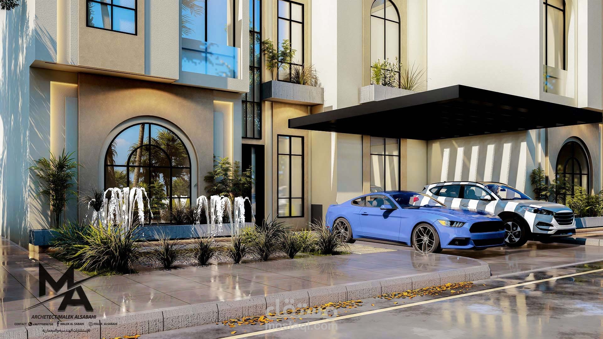 تصميم واجهه رئيسية لفيلا سكنية بنمط نيو كلاسيك