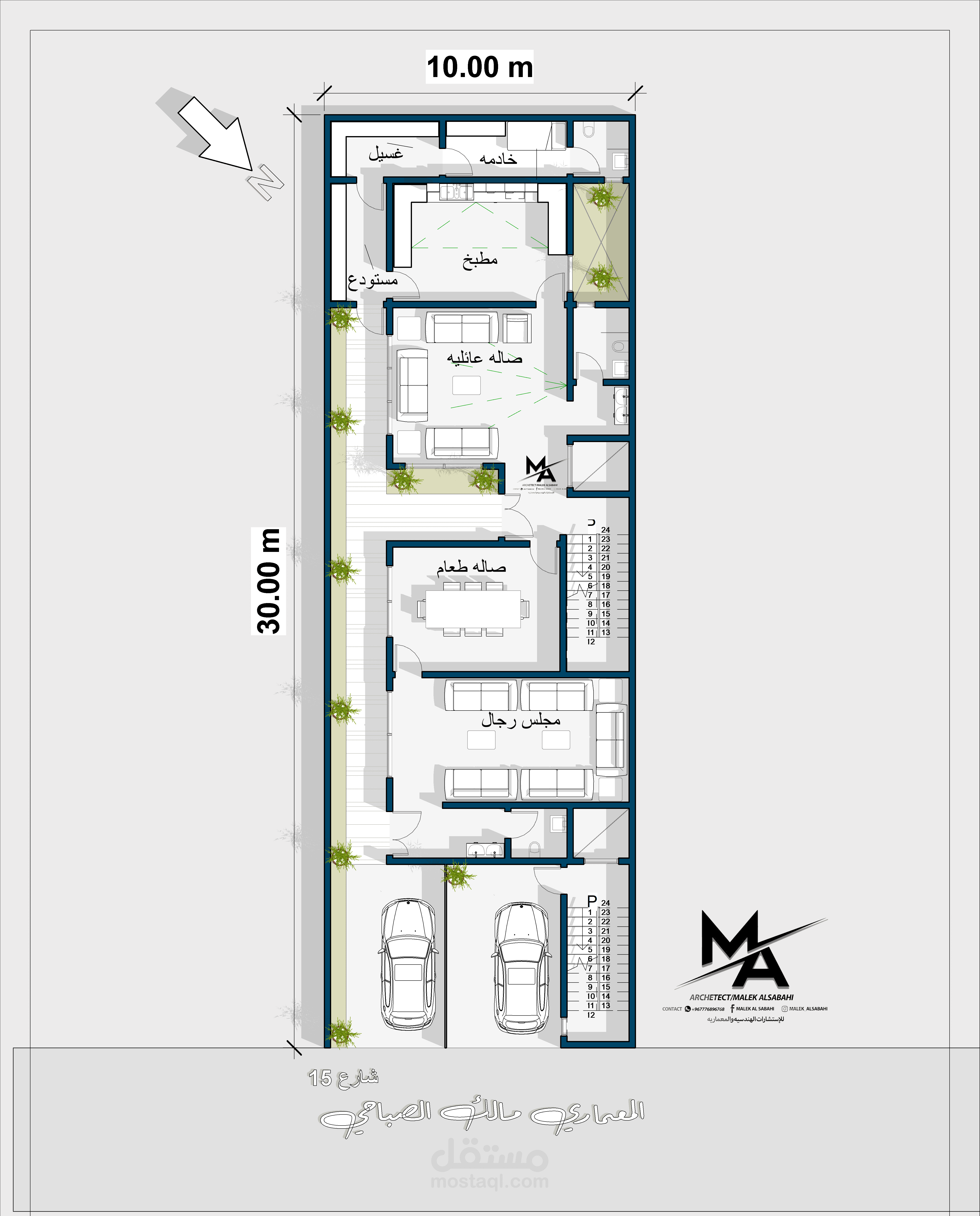 تصميم مخطط 10*30 لفيلا سكنية مع وحده سكنية منفصلة