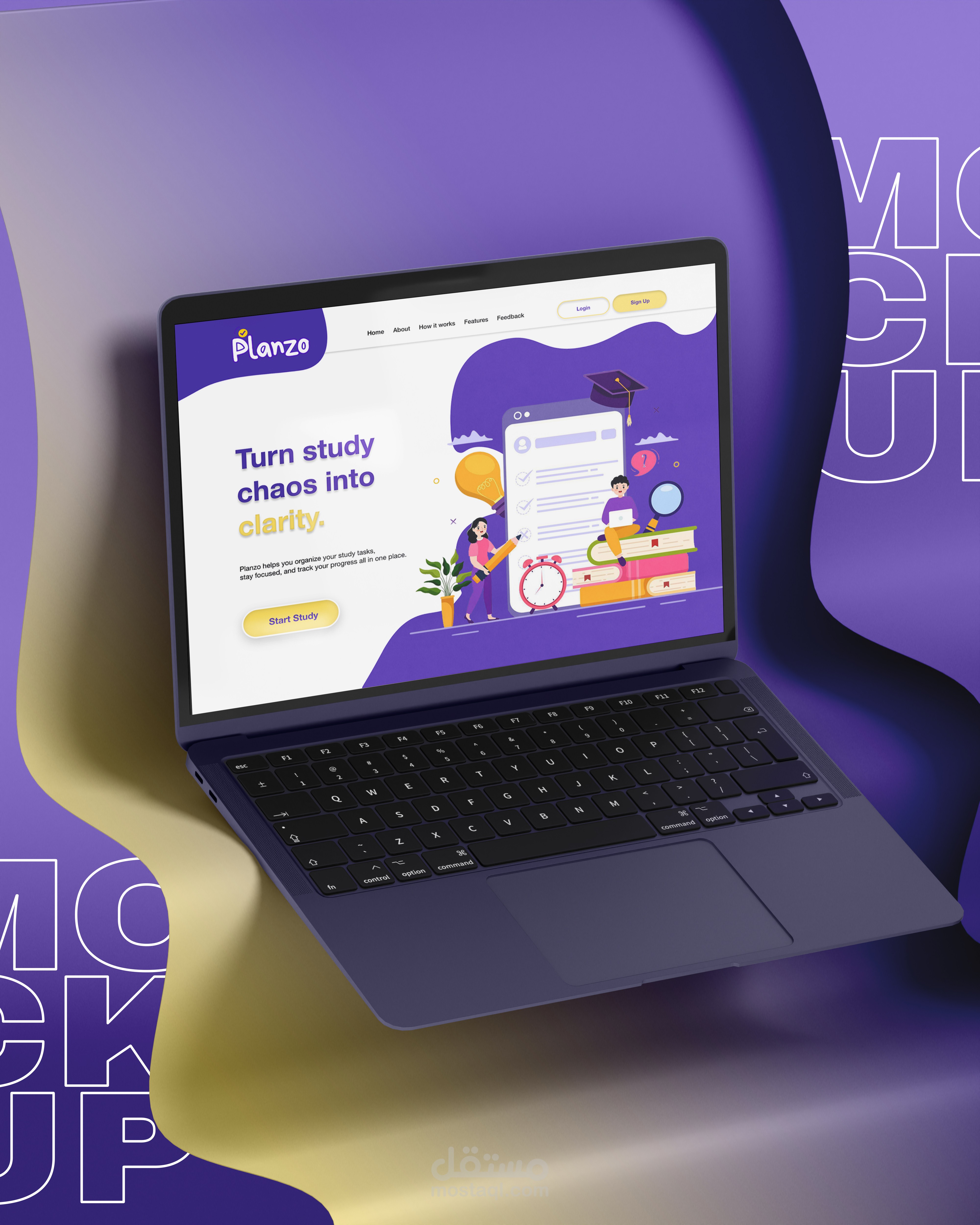 تصميم واجهة مستخدم (UI) لصفحة هبوط (Landing Page) لتطبيق تنظيم المذاكرة