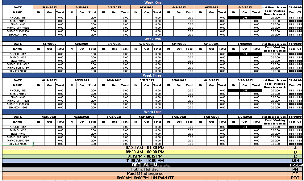 جدول الحضور والغياب