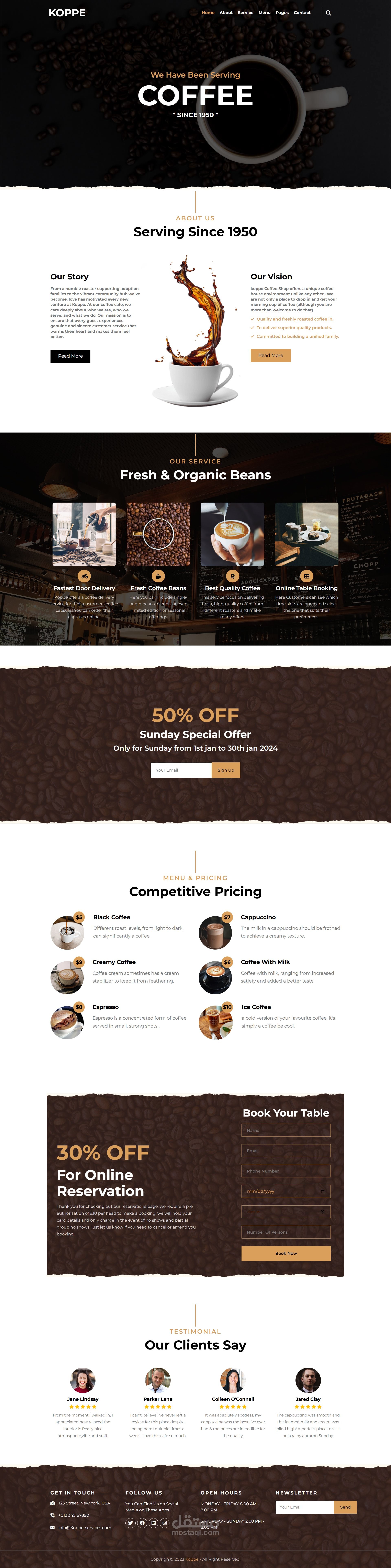 تصميم صفحة هبوط متجاوبة لمقهى Koppe – HTML/CSS