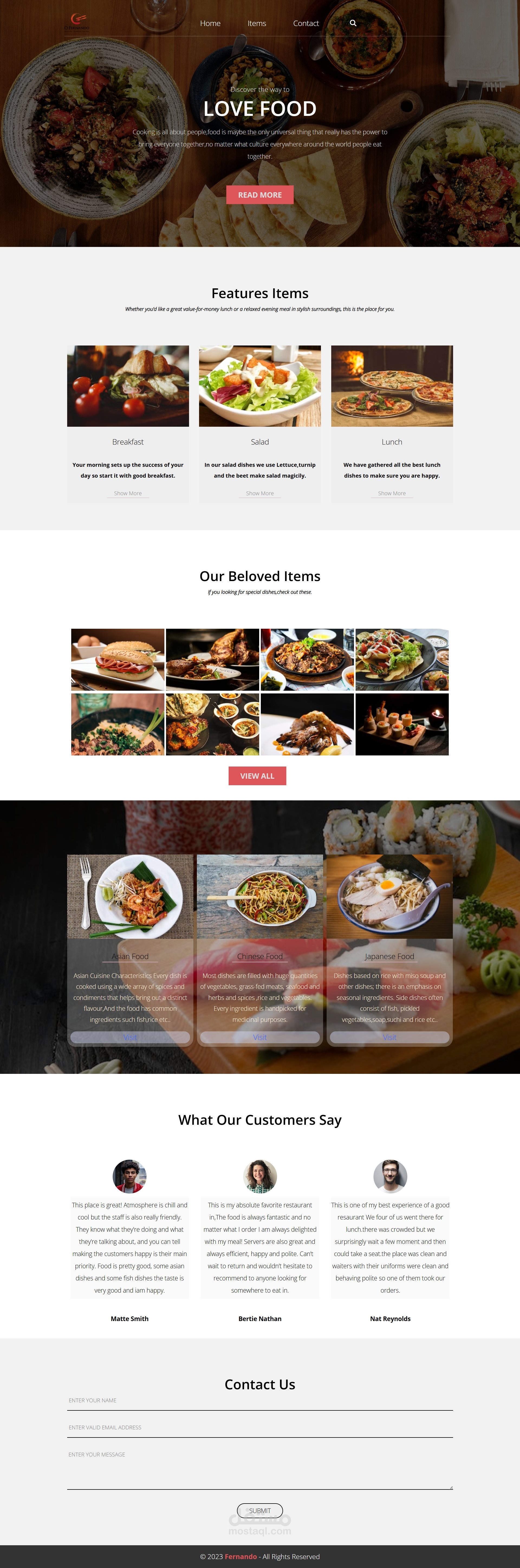 Fernando – موقع مطعم (HTML/CSS)