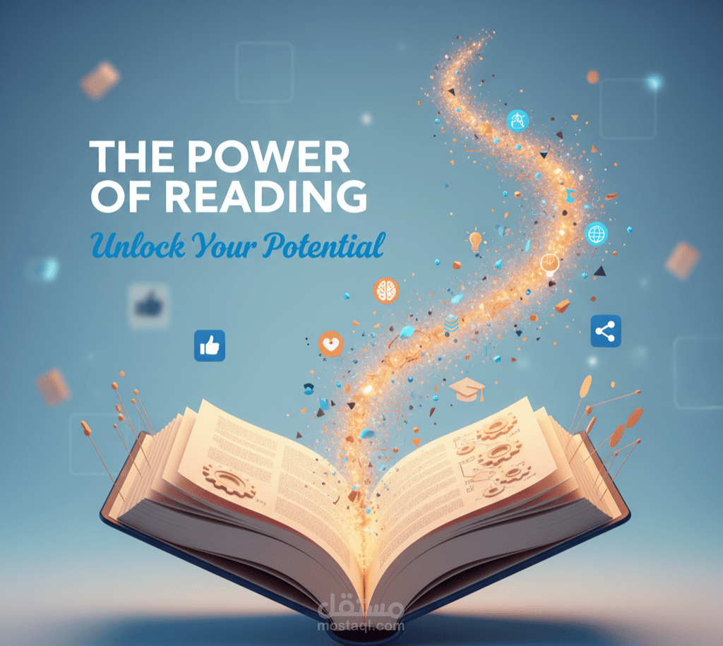 لوحة فنية رقمية: القراءة كبوابة للمستقبل والمعرفة.
