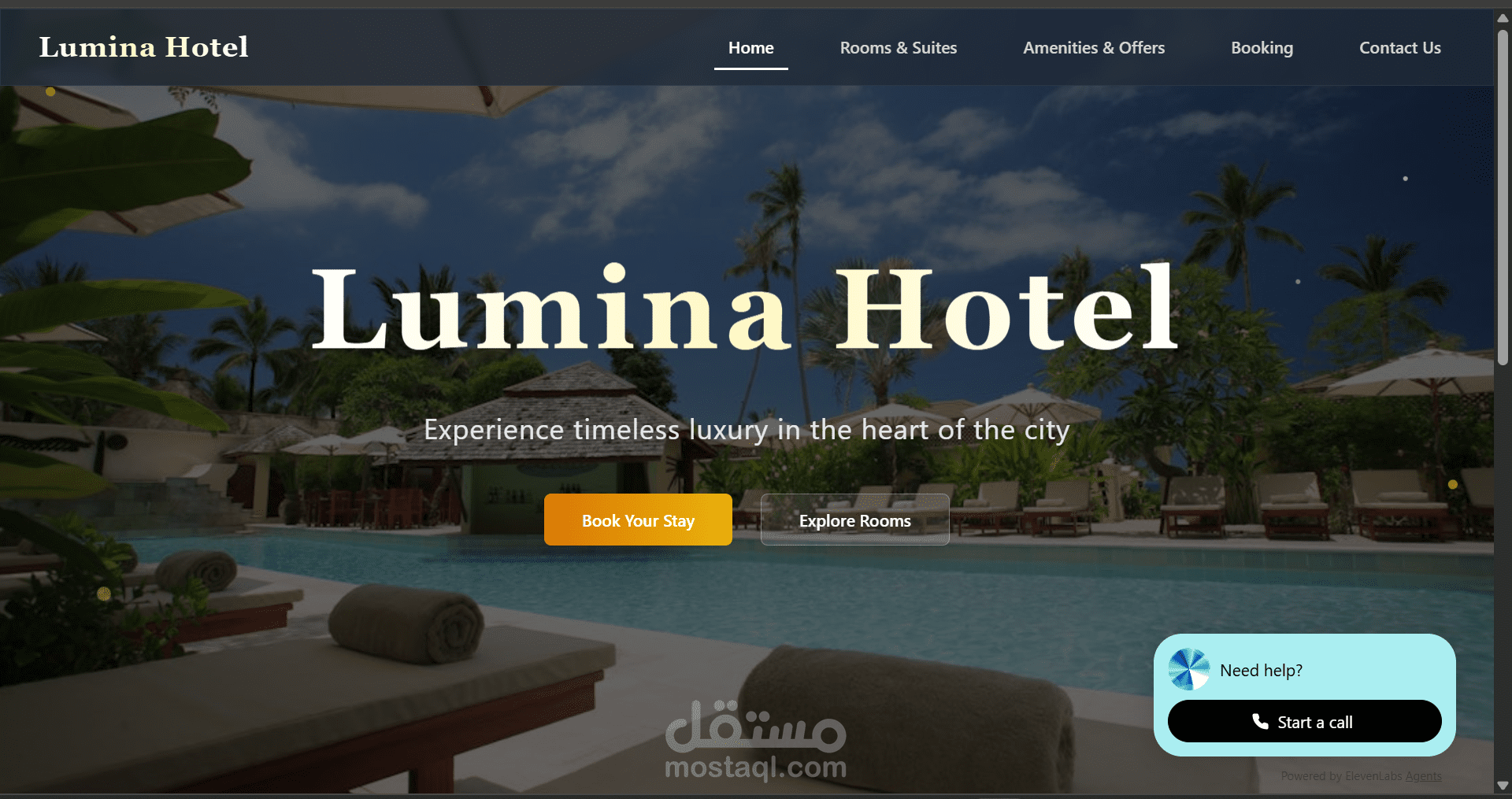 LUMINA HOTEL: A website with a built in AI voice agent