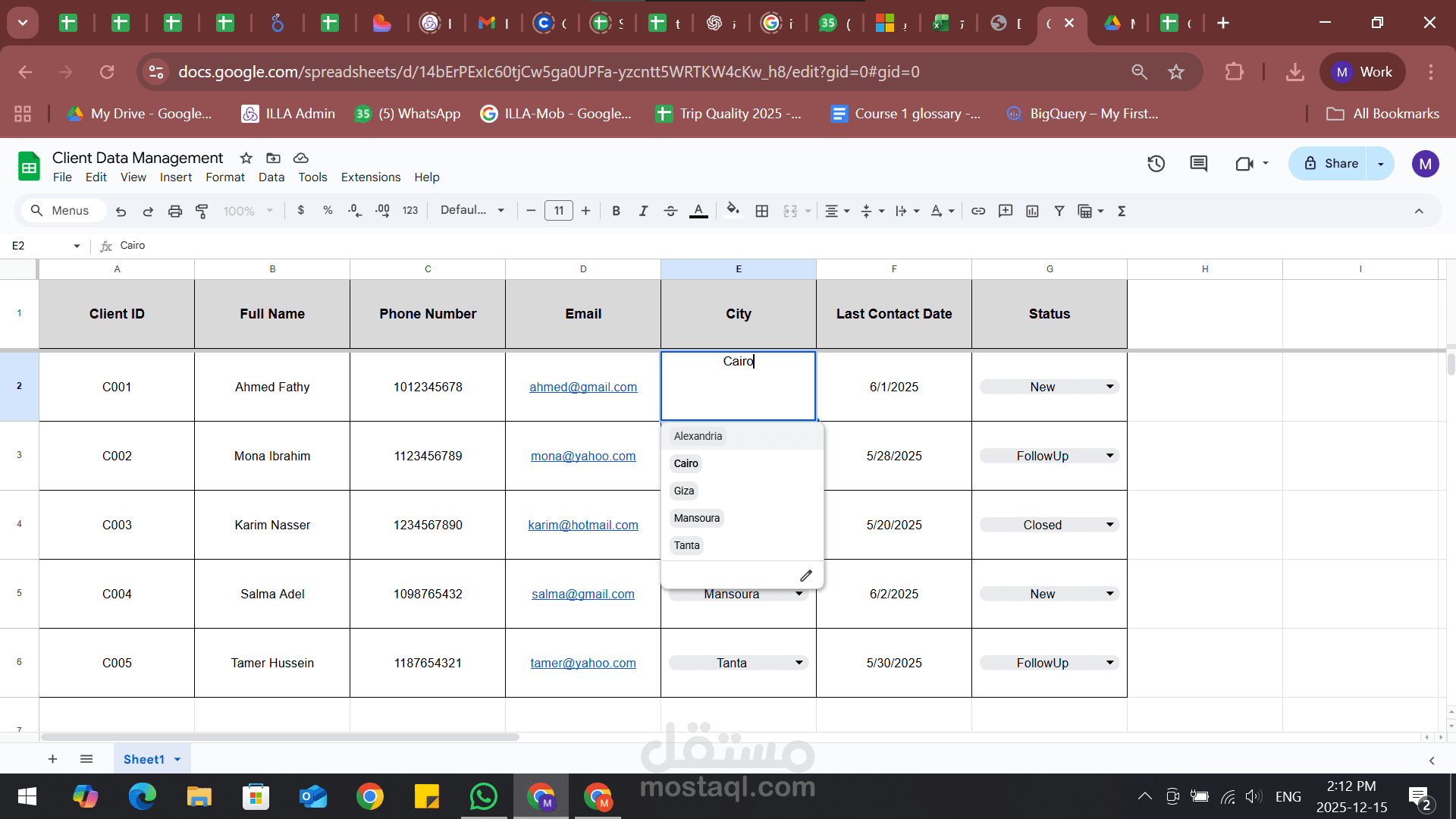 إدخال وتنظيم بيانات العملاء باستخدام Google Sheets مع فلاتر وقوائم ذكية