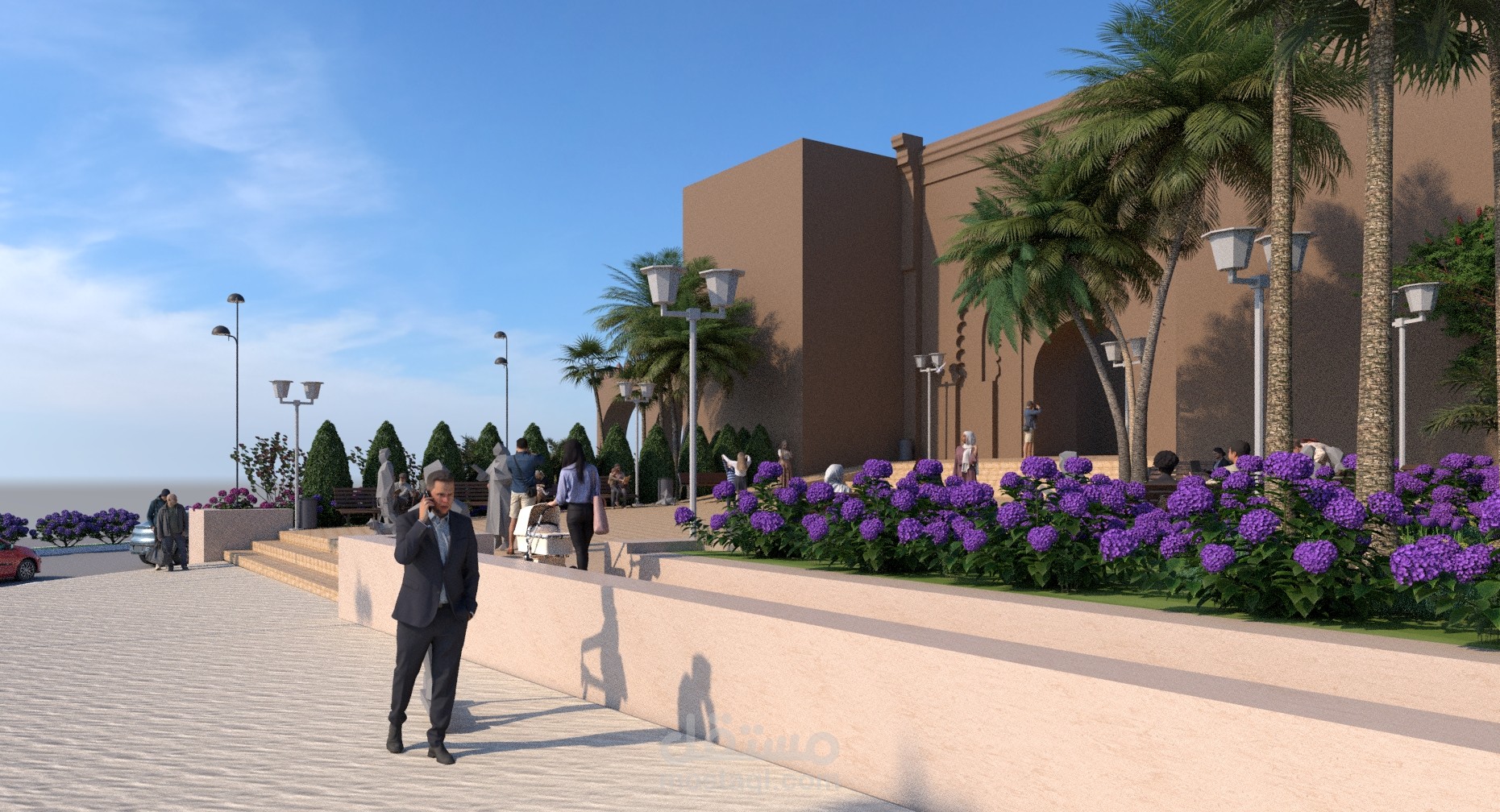 تنسيق و تصميم تهيئة مجالية و منظر عام لساحة حضرية عمومية