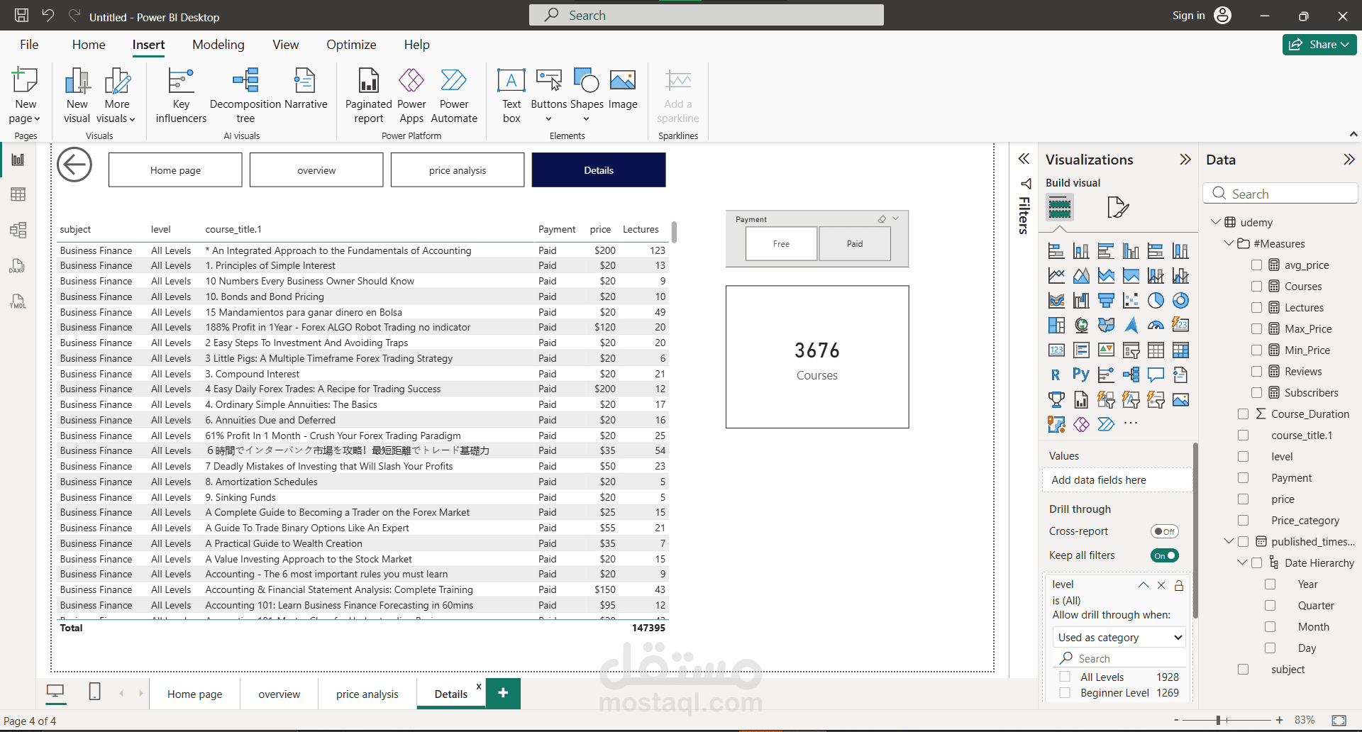 تحليل كورسات أونلاين باستخدام Power BI