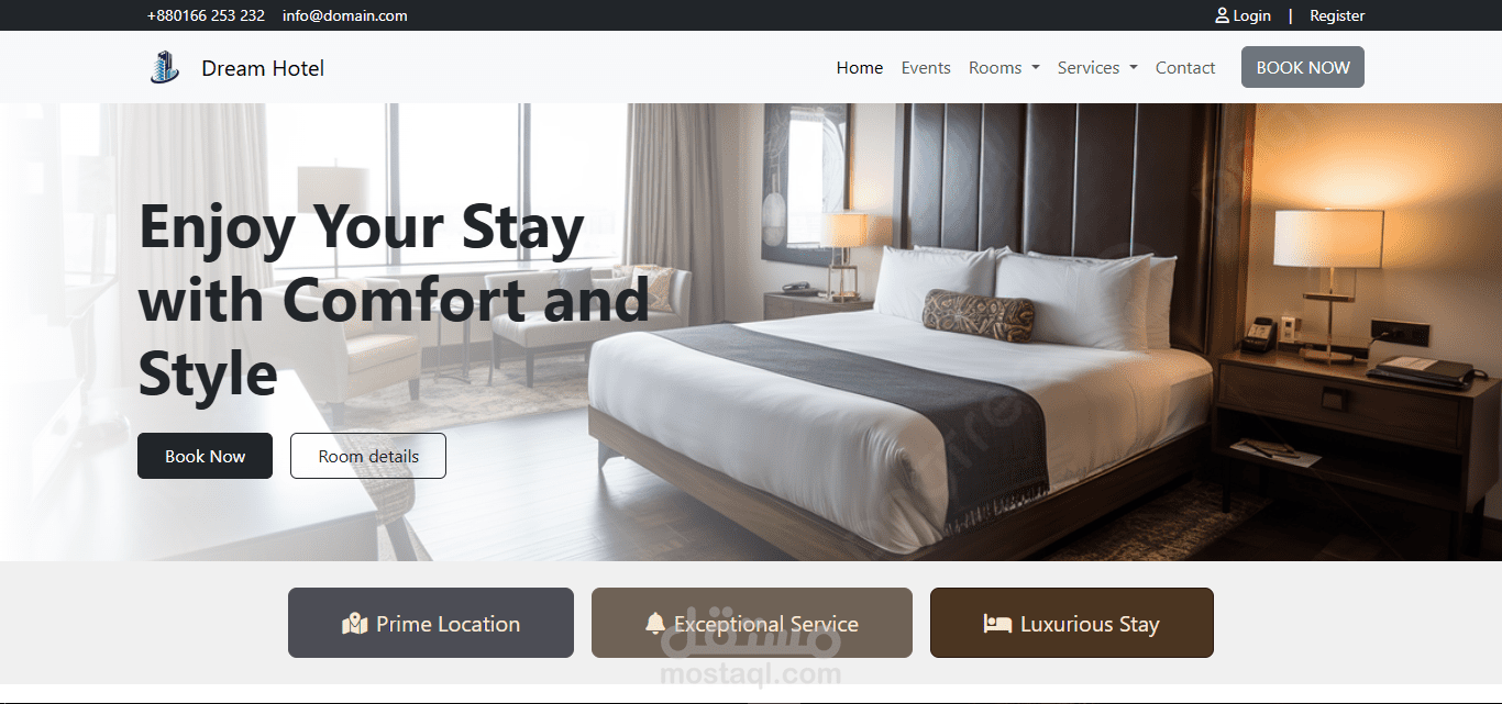 تصميم واجهة موقع فندق احترافية وعصرية (Hotel Website UI)