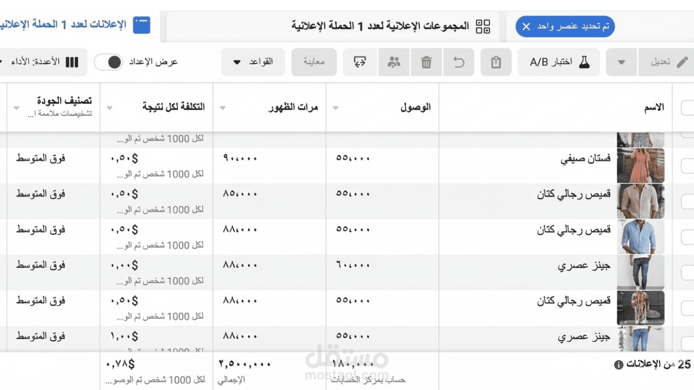 إنشاء وإدارة حملة إعلانية لمتجر ملابس على فيسبوك وإنستغرام