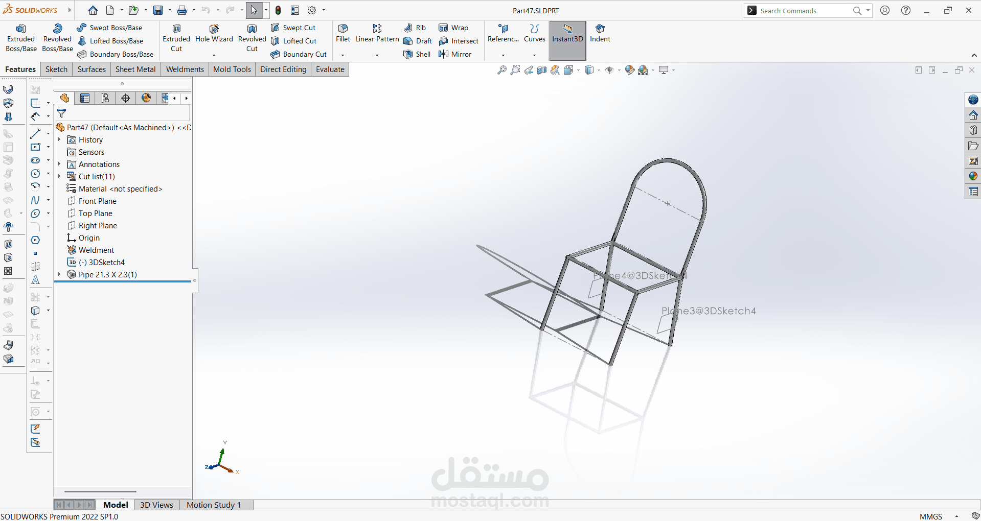 تصميم هيكل كرسي باستخدام SolidWorks (Weldment)