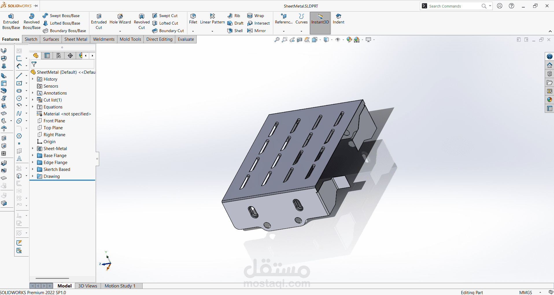 تصميم جزء معدني باستخدام Sheet Metal في SolidWorks