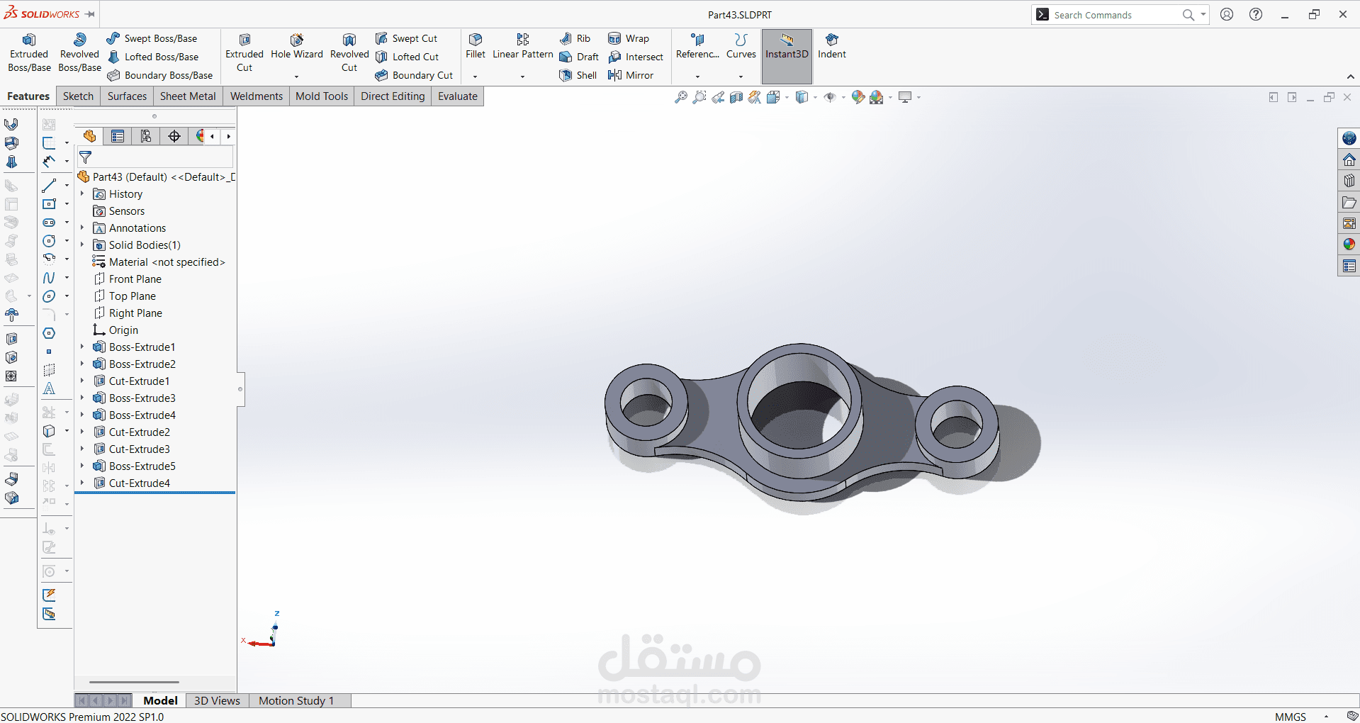 تصميم جزء ميكانيكي معقد (Solid Part) باستخدام SolidWorks