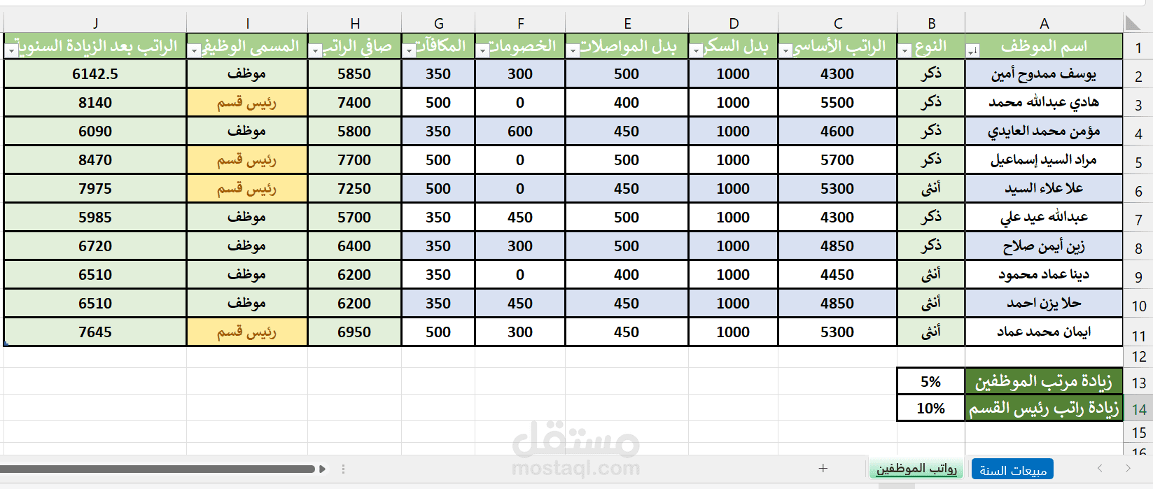 تحليل و ادارة رواتب الموظفين باستخدام  excel