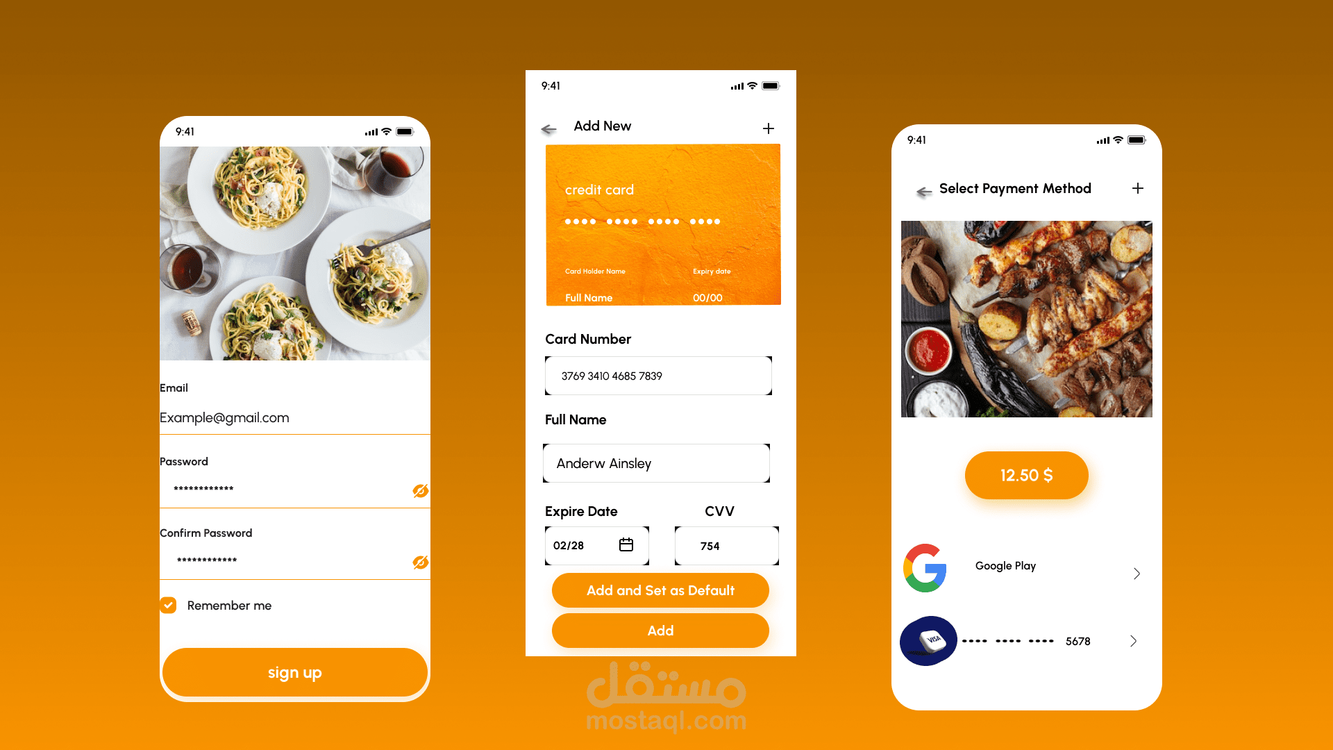 واجهات تطبيق مطعم بتجربة دفع عصرية وسلسة - UI Design.