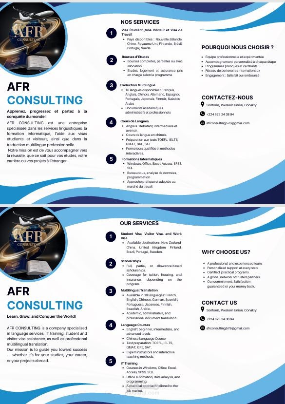 تحرير، تصميم وترجمة بروشور خدمات Service Brochure Editing, Design & Translation (French → English)