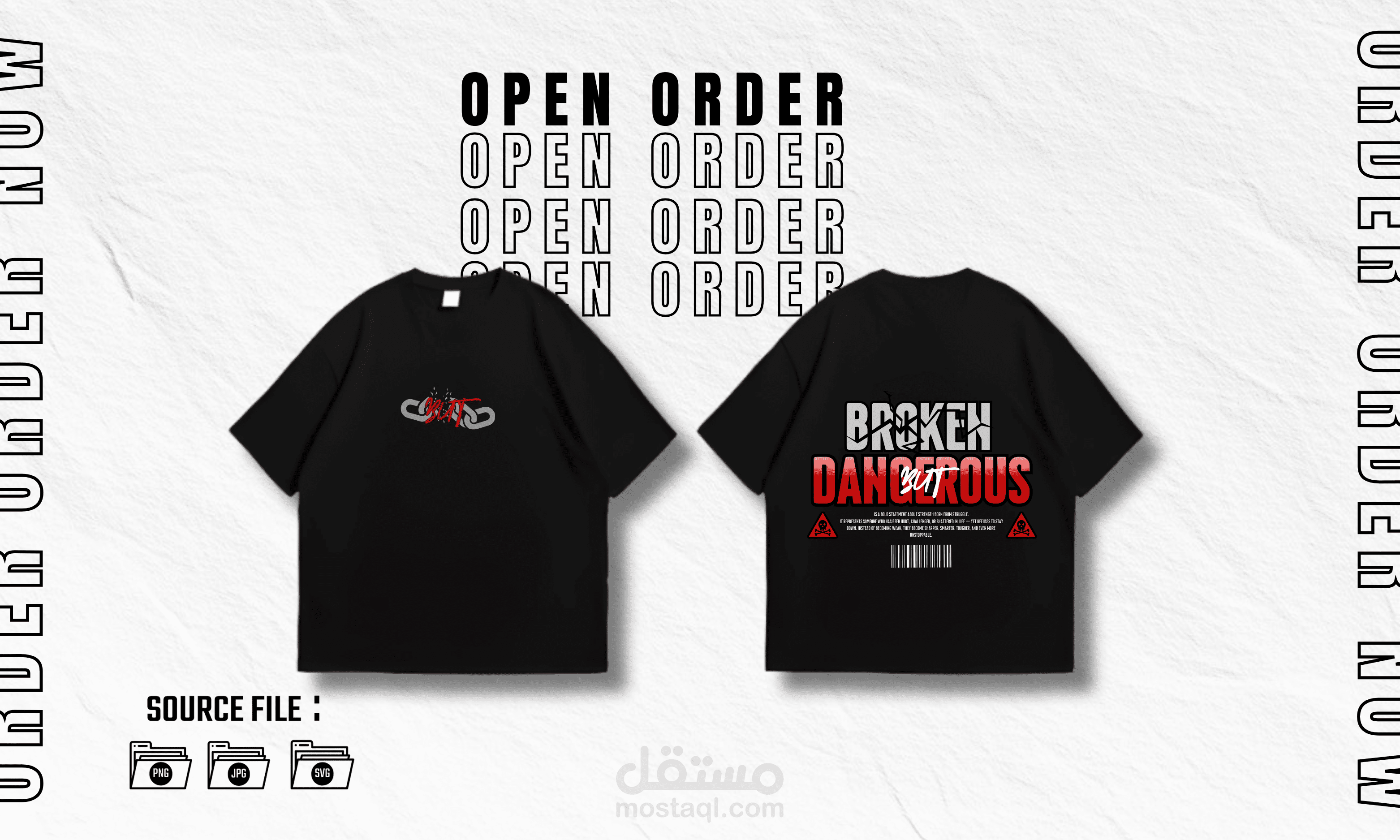 تصميم تيشيرت Streetwear بعبارة Broken But Dangerous