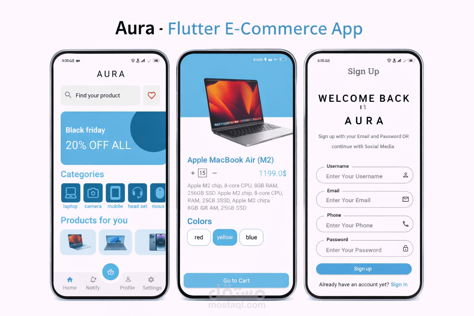 تطبيق Flutter للتجارة الإلكترونية مع نظام طلبات وإدارة منتجات