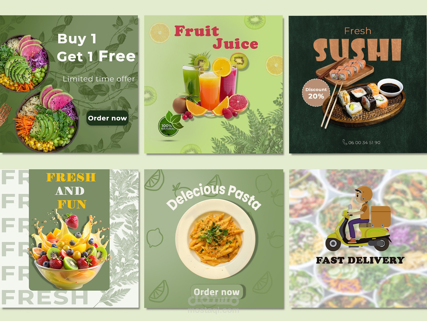 تصميم مجموعة منشورات إنستغرام لمطعم وجبات صحية