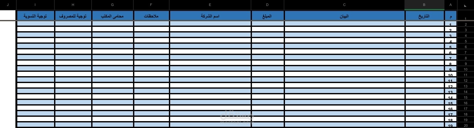 عمل جدول لتسجيل مصروفات الشركات