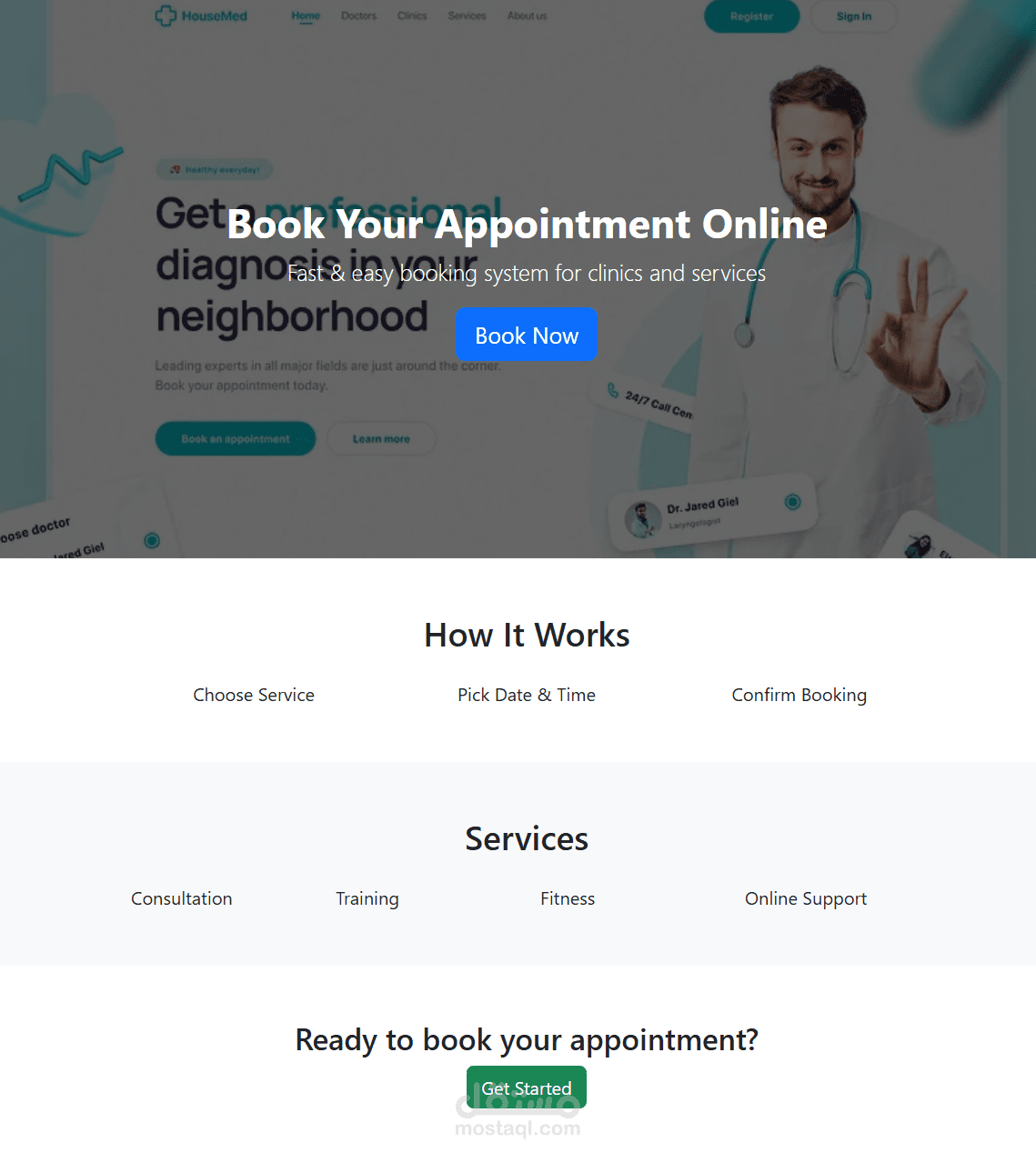 تصميم واجهة نظام حجز مواعيد أونلاين متكامل باستخدام Bootstrap