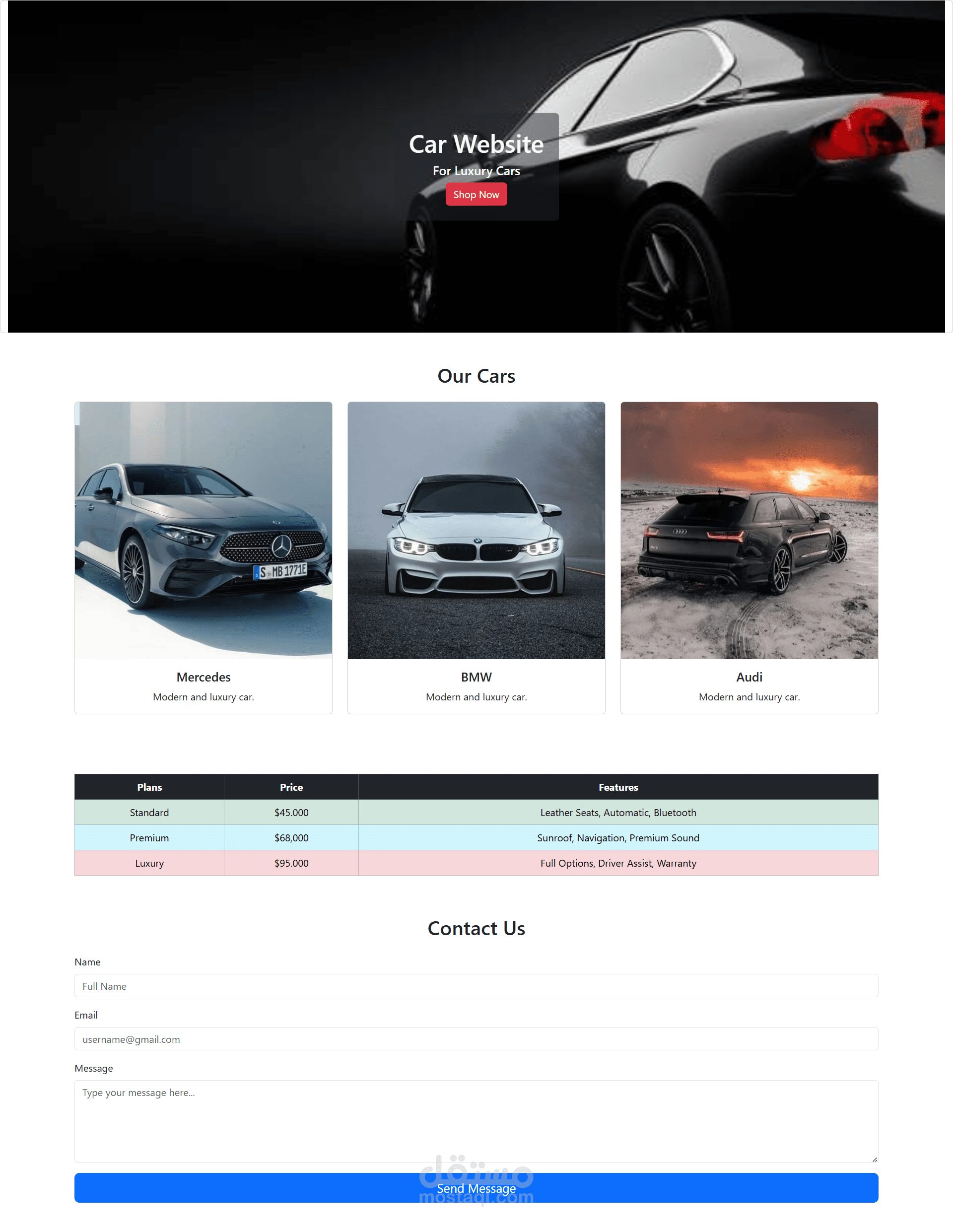 تصميم صفحة هبوط احترافية لمعرض سيارات فاخرة باستخدام Bootstrap