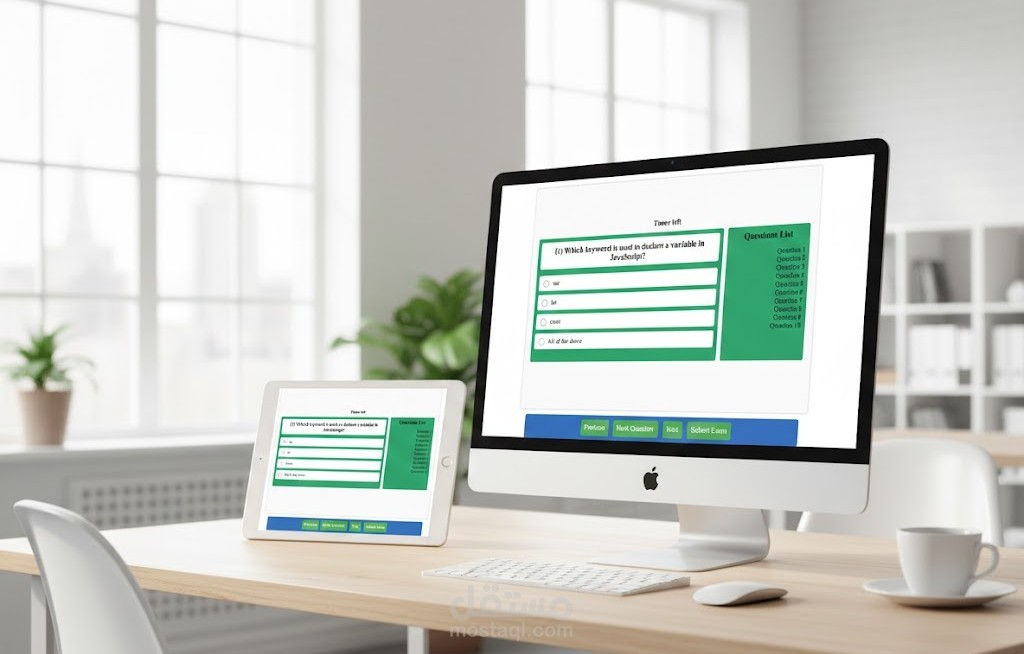 تصميم واجهات نظام اختبارات إلكترونية (تسجيل – تسجيل دخول – امتحان أونلاين)