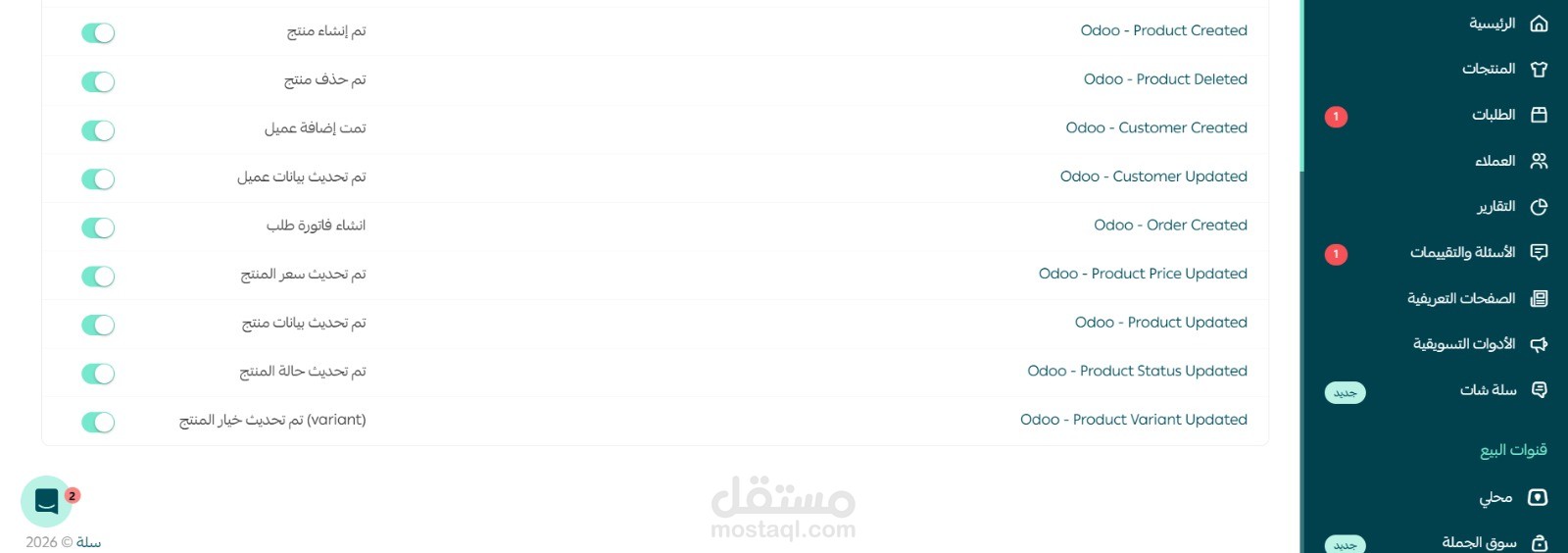 Salla-Odoo-Integration : تكامل بين اودو ومنصة سلة في جميع العمليات