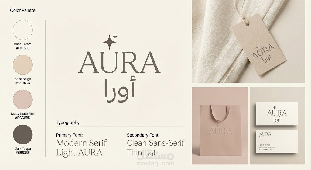 المشروع: AURA – هوية بصرية لعلامة أزياء نسائية