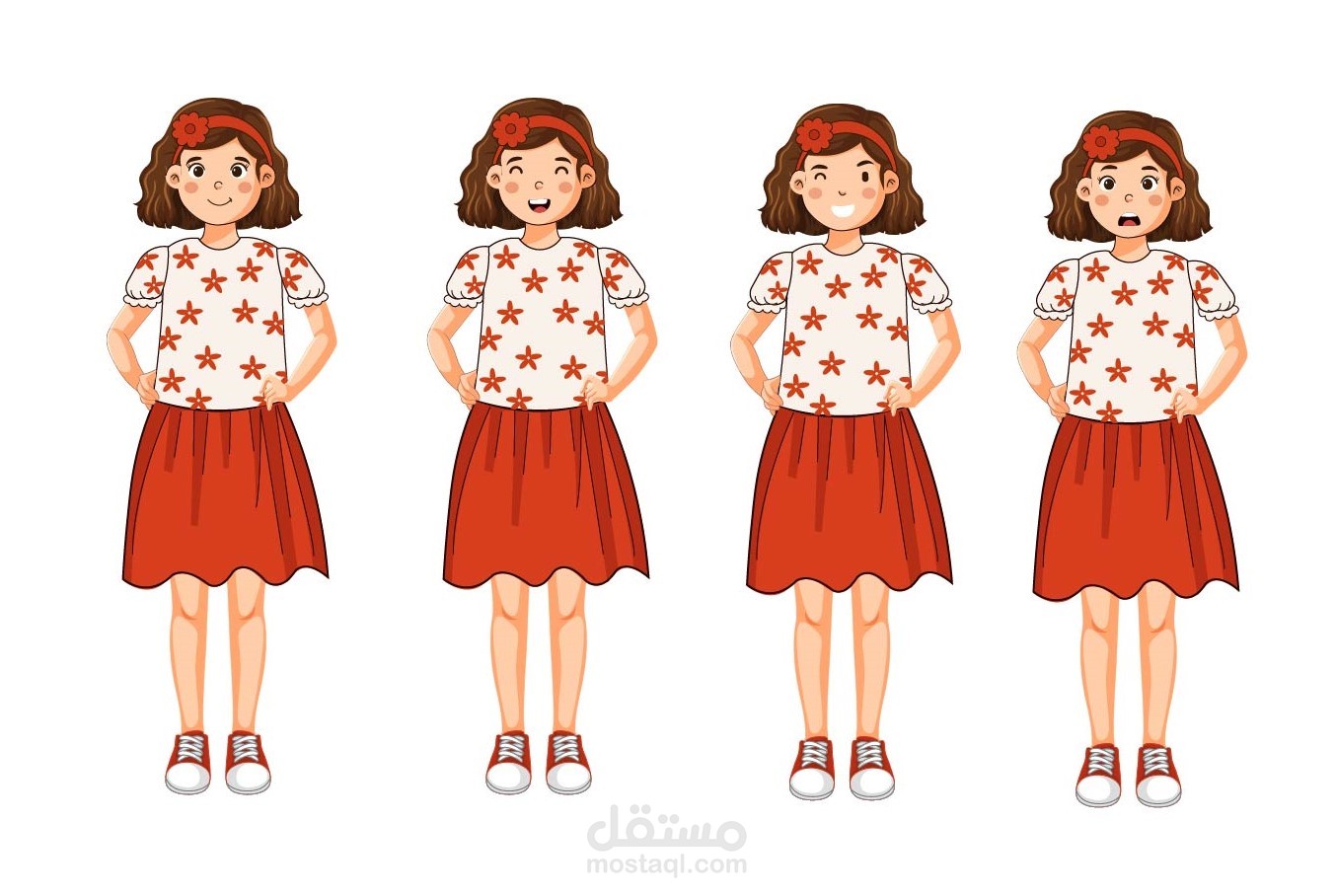 صميم شخصية كرتونية لطيفة بوضعيات وتعبيرات وجه متعددة