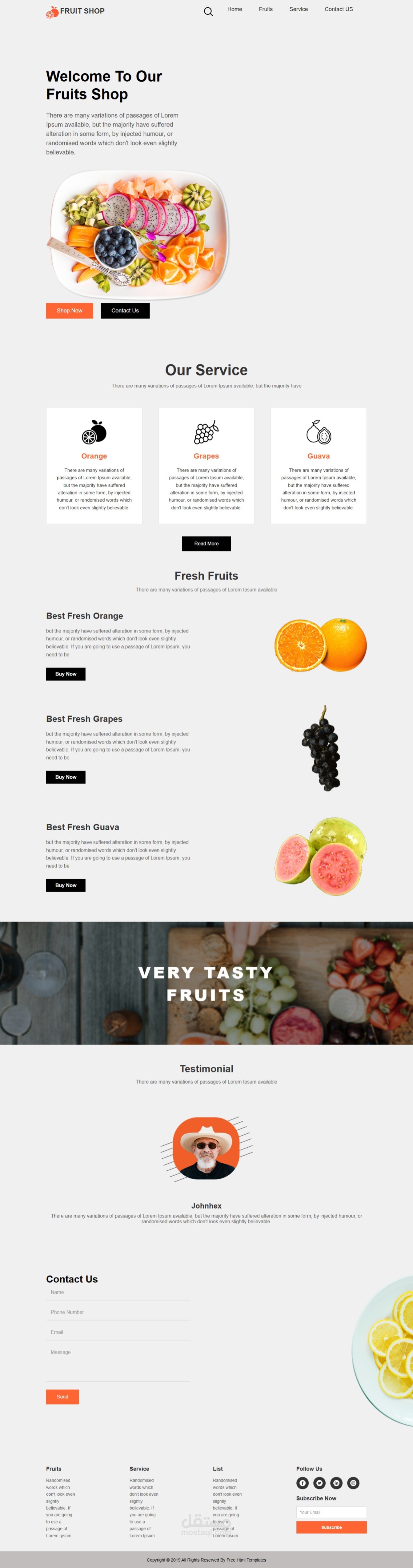 FruitShop: تصميم وتنفيذ صفحة هبوط عصرية لمتجر منتجات طازجة