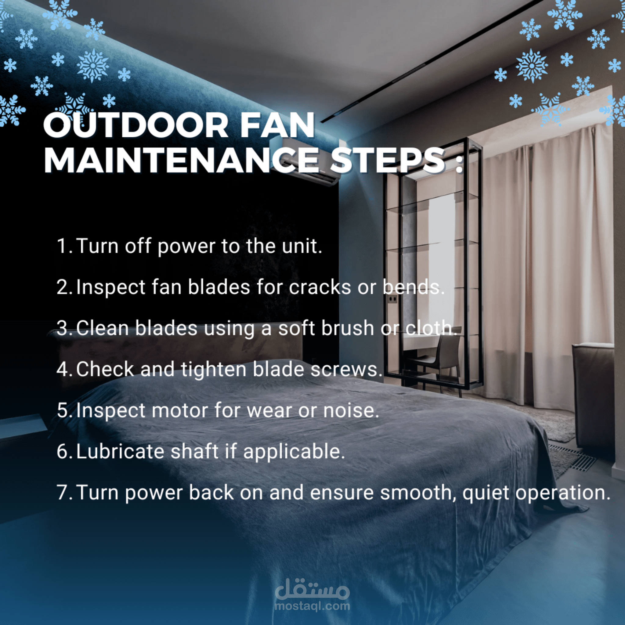 تصميم بوست توعوي احترافي لصيانة المراوح والتكييف بأسلوب عصري