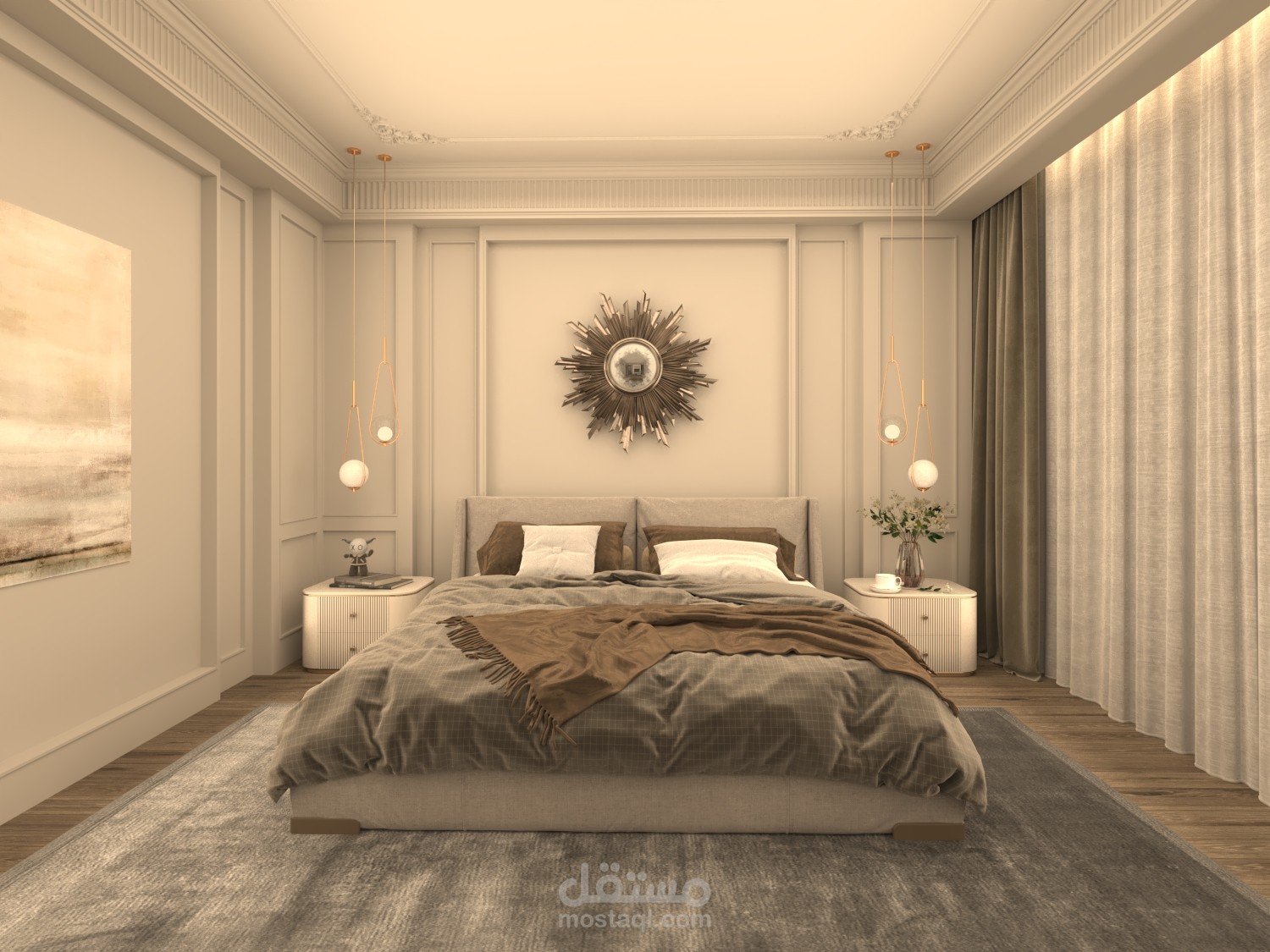 تصميم داخلي ثلاثي الأبعاد 3D لغرفة نوم سكنية