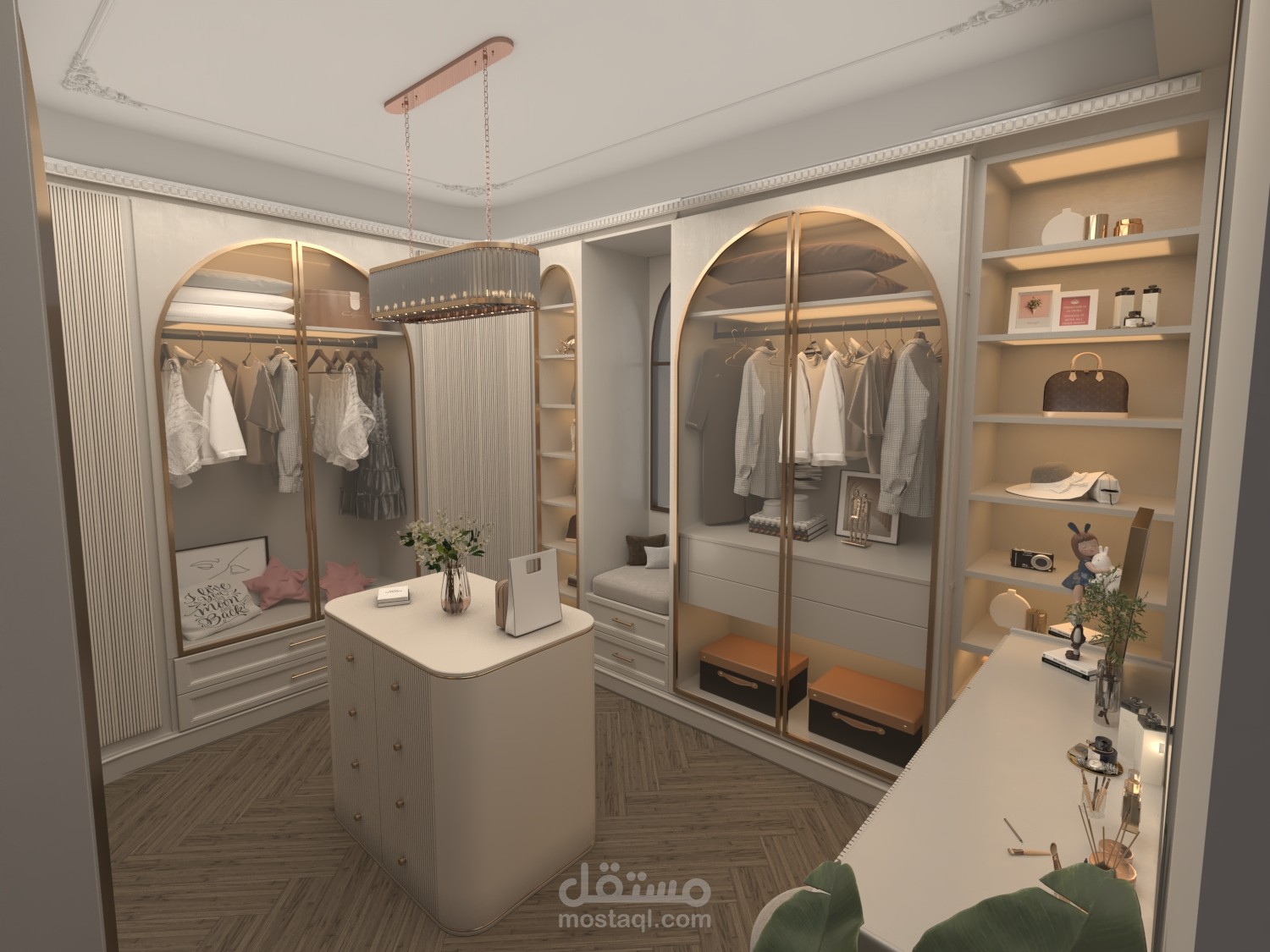 تصميم داخلي ثلاثي الأبعاد 3D لدريسنج روم سكني