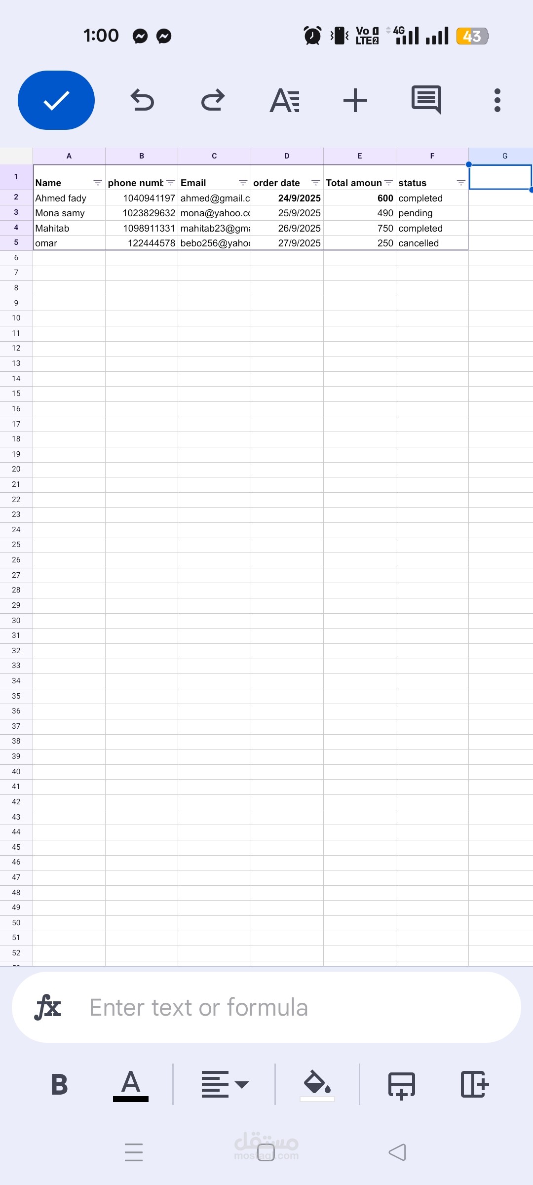 نموذج إدخال بيانات باستخدام Excel..sheets