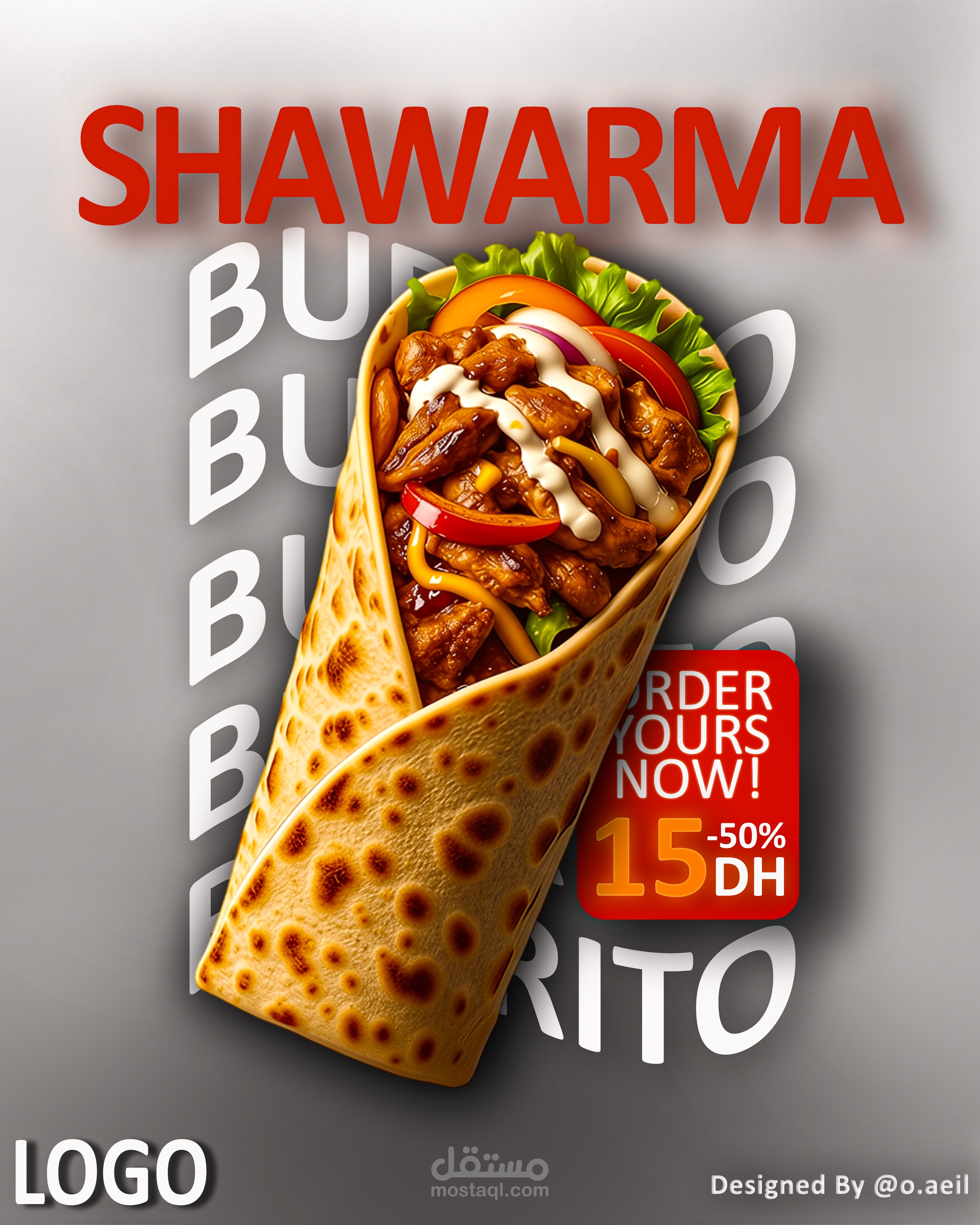 تصميم بوستر إعلاني إبداعي لمطعم وجبات سريعة (شاورما)