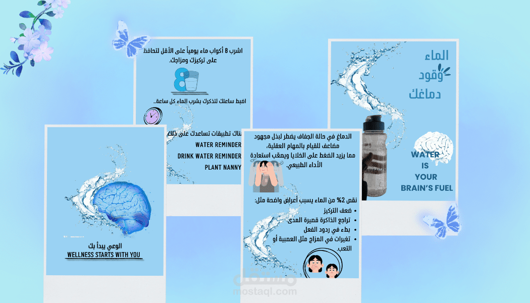 تصميم سلسلة بوستات توعوية عن أهمية شرب الماء