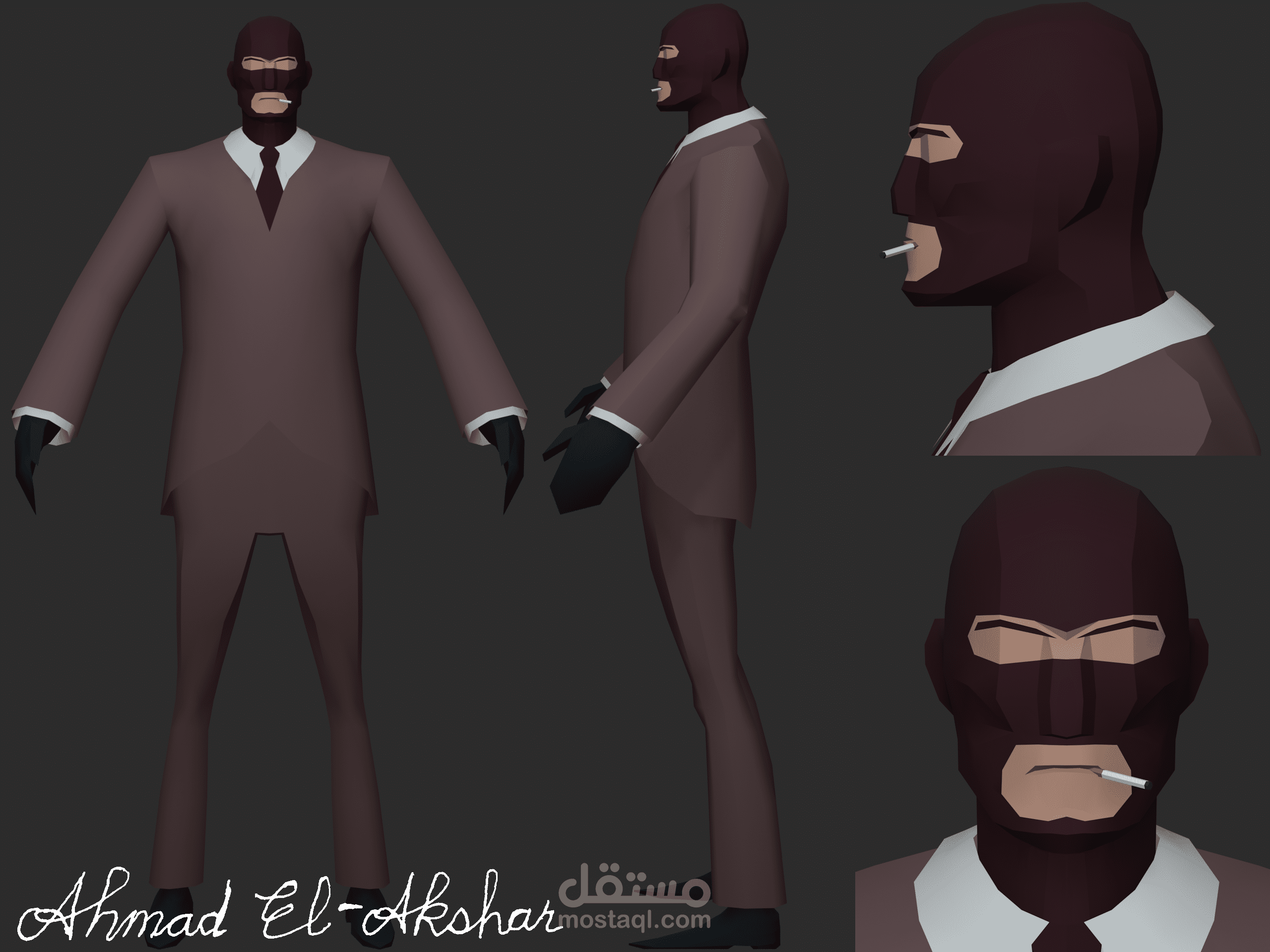 شخصيات مرتزقة لعبة TF2 بتصميم بسيط، ثلاثية الأبعاد.