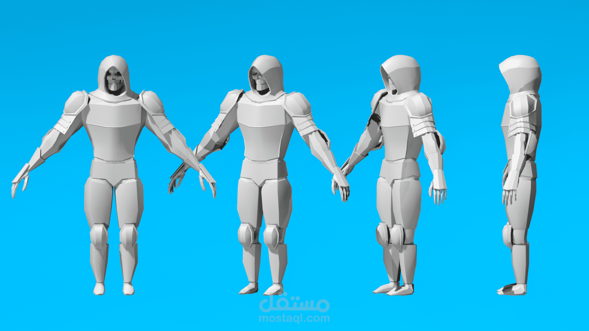 مجسم لفارس من القرون الوسطى، ذو جمجمة، ثلاثي الأبعاد، جاهز للتحريك.